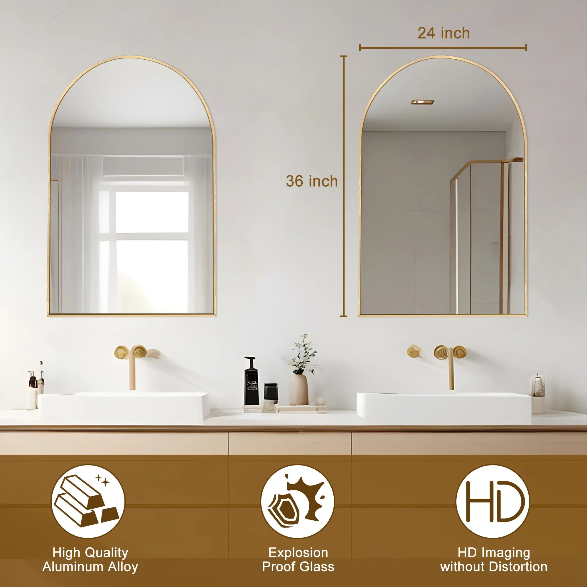 Modern Arch Aluminum Bathroom Wall Mirror, Wall Mounted Vanity Mirror for Bathroom, Bedroom and Home Decor - Image 18