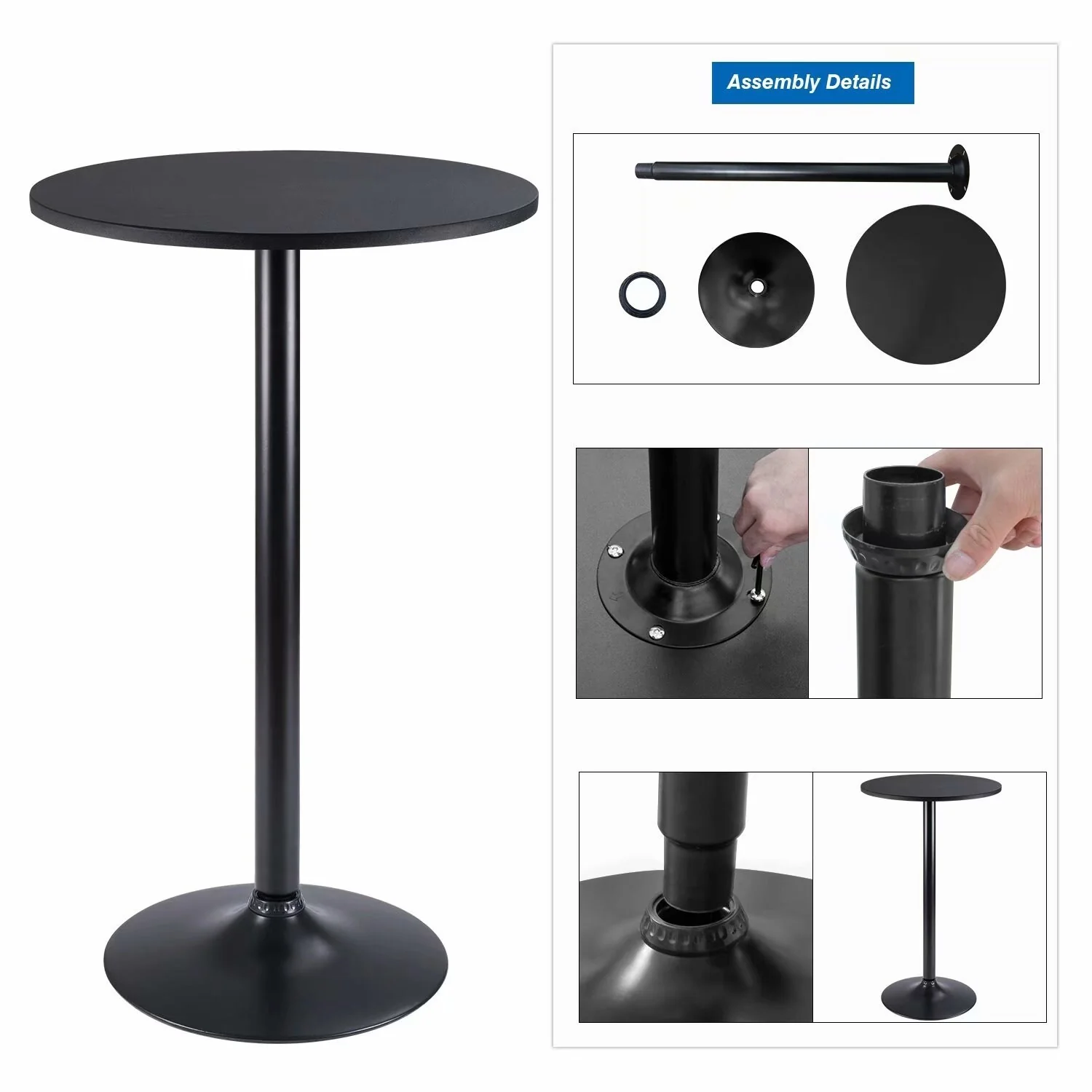 Round Bistro Pub Table, Bar Height Cocktail Table with Metal Base and MDF Top, 23.8 Inch - Image 28
