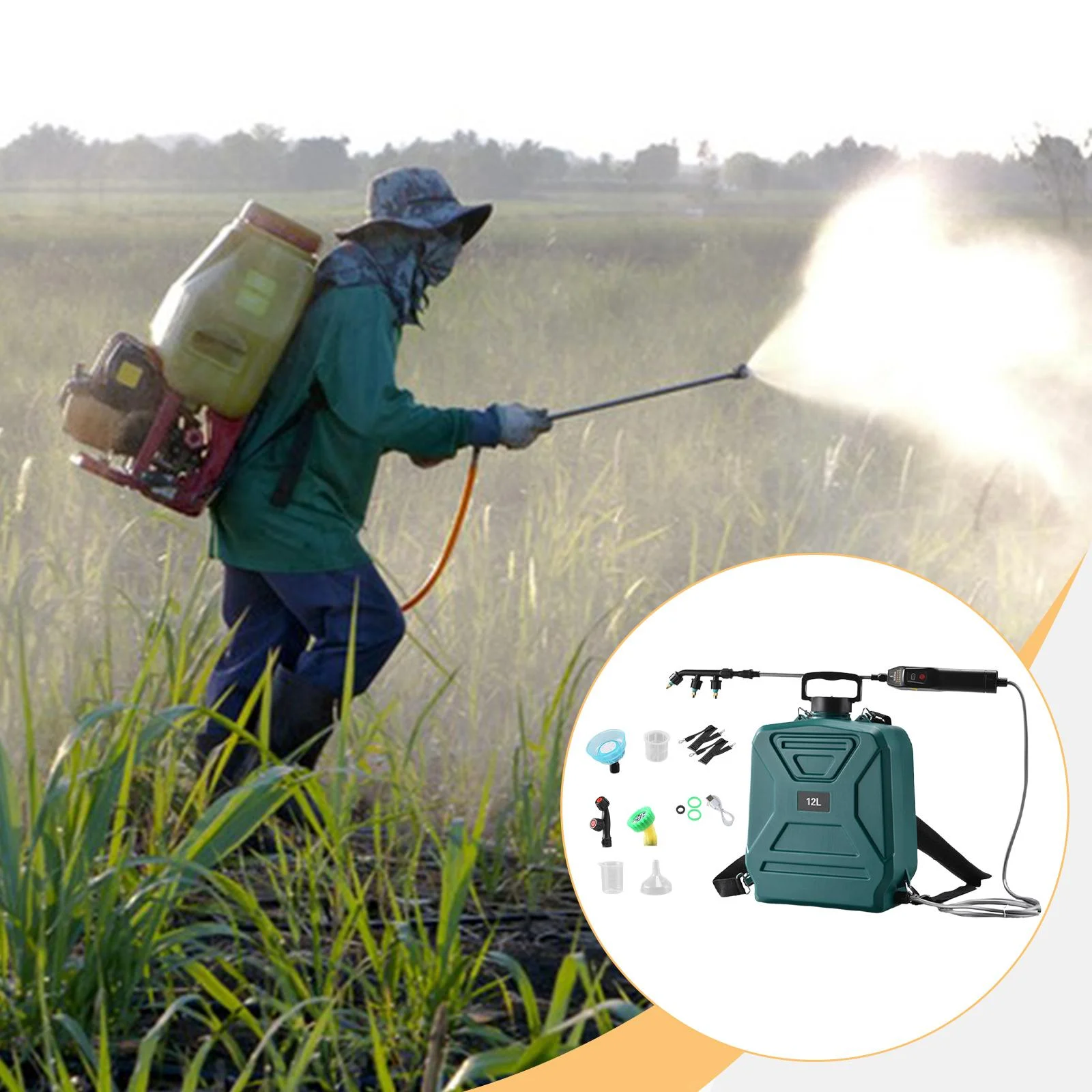 koolsoo Garden Electric Sprayer 2 Spray Speed 12L Practical Comfortable Handle, Retractable Water Sprayer for Gardening Cleaning Green - Image 8