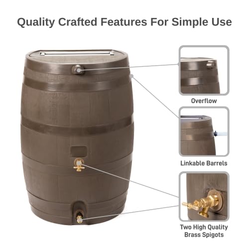50 Gallon Rain Barrel with Brass Spigot, Large Outdoor Rainwater Collection and Storage Container for Garden - Image 21
