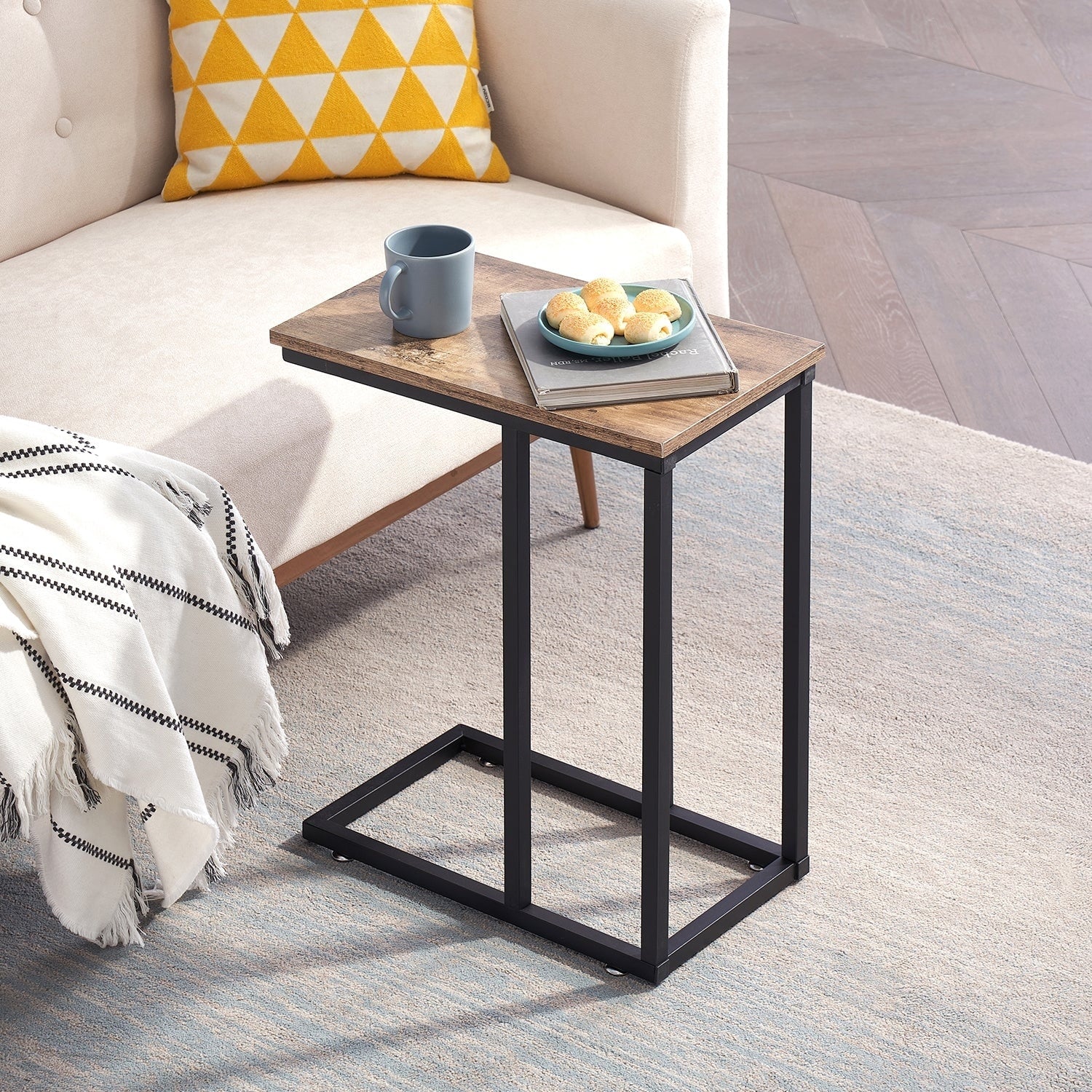 Set of 2 C-Shaped Sofa Side Tables, Small End Tables for Living Room, Bedside and TV Tray - Image 46