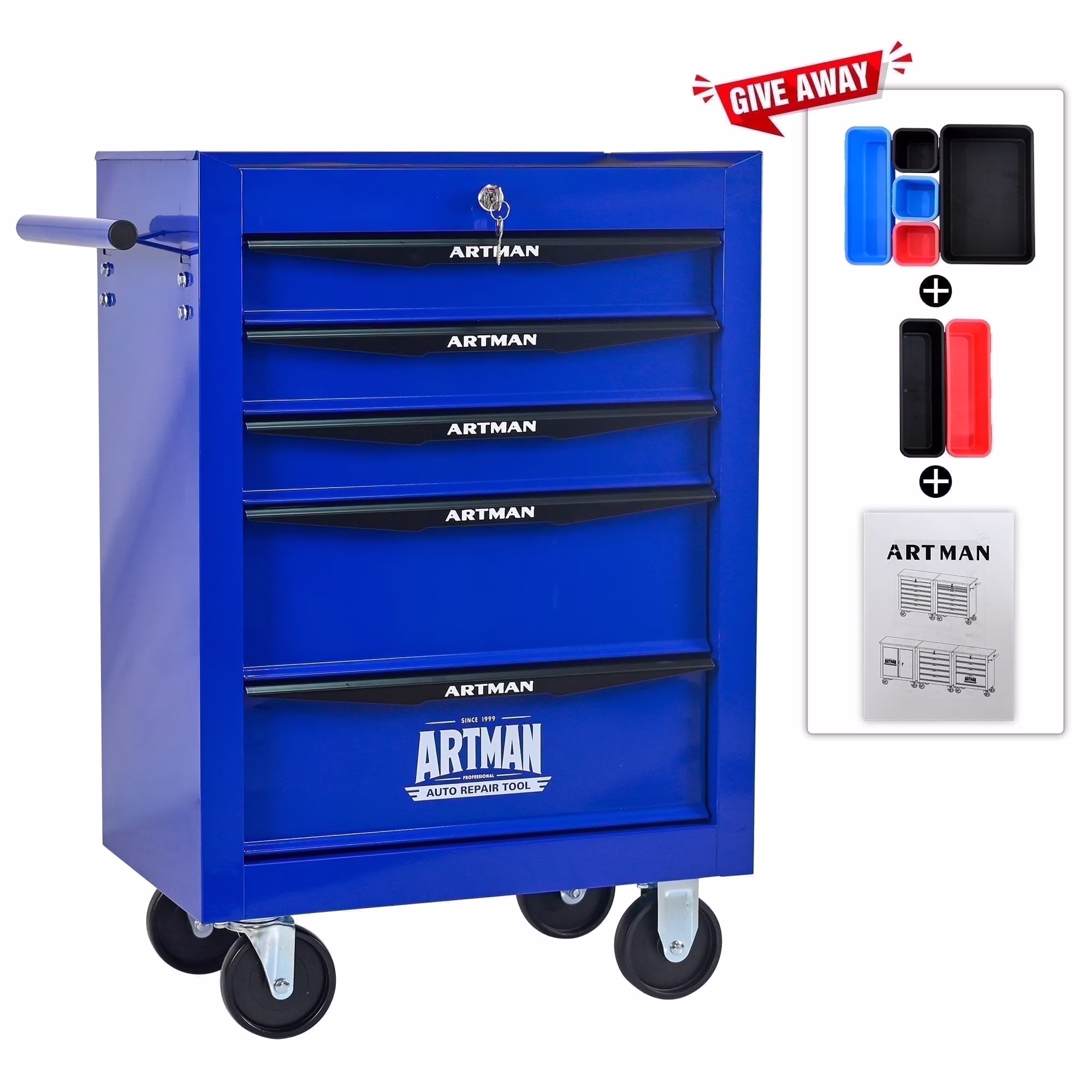 ARTMAN 20" 6-Drawer Tool Chest Cabinet with Ball Bearing Drawer Slides, Steel Tool Storage Box Organizer for Garage Workshop Repair Shop - Image 5