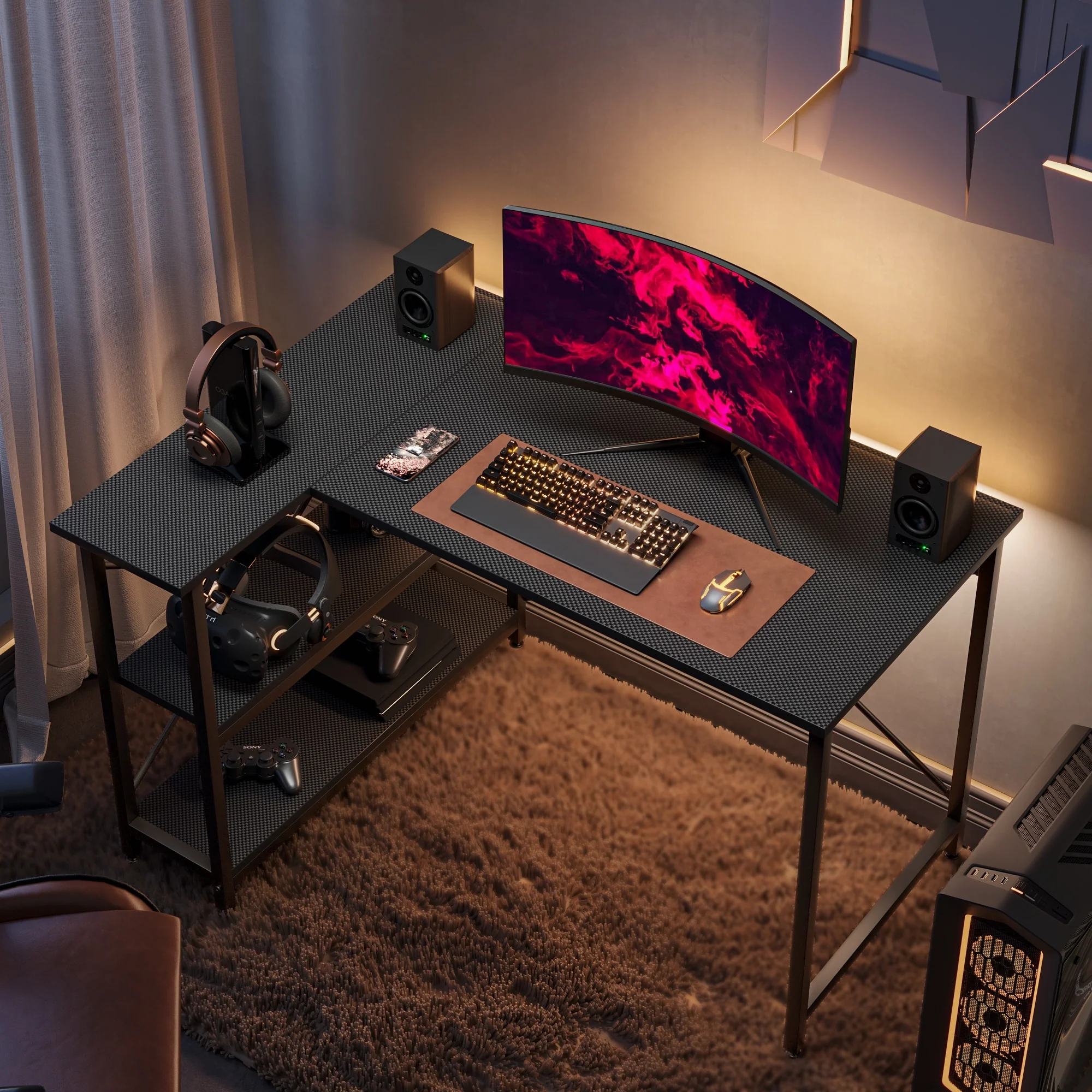 Small L Shaped Computer Desk with Storage Shelves, Compact Corner Workstation for Home Office and Study - Image 64