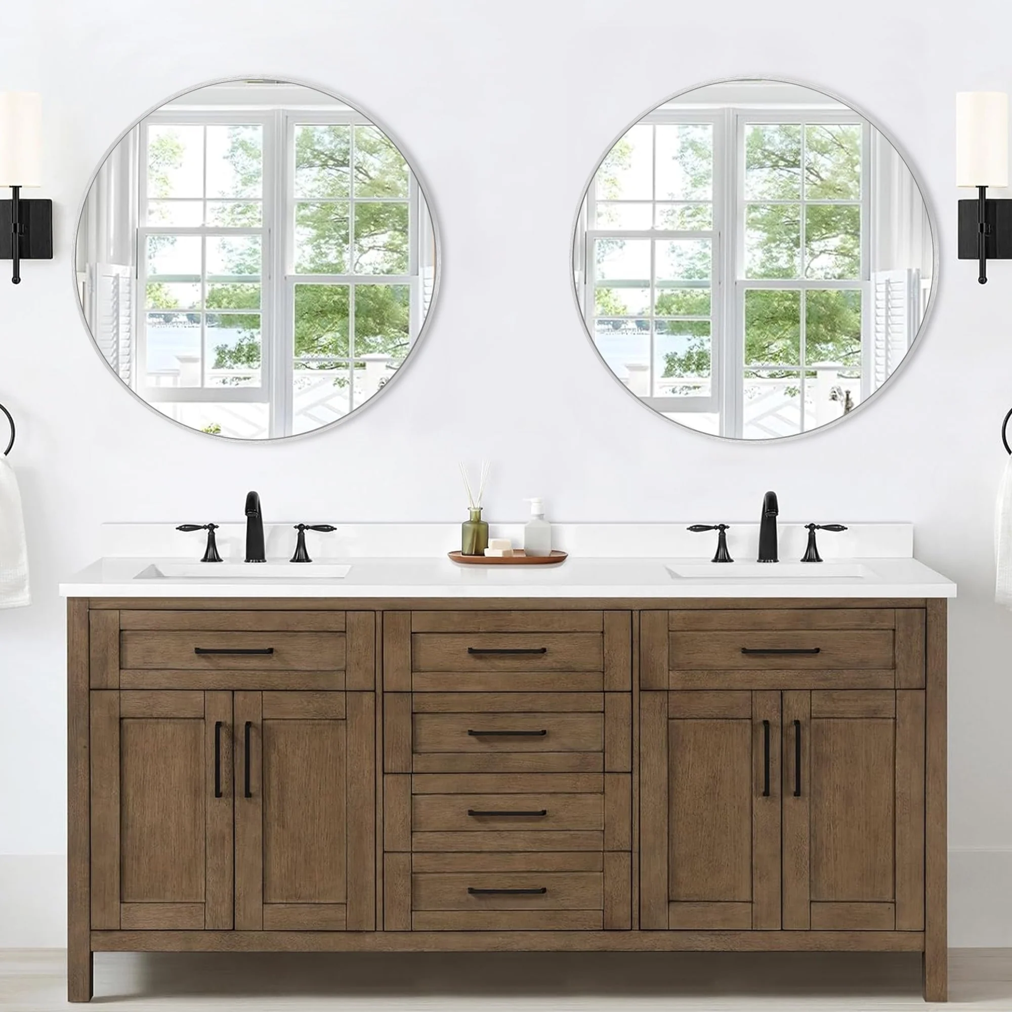 Modern Round Bathroom Vanity Mirror, Wall Mounted Circular Mirror for Bathroom, Bedroom and Home Decor - Image 23