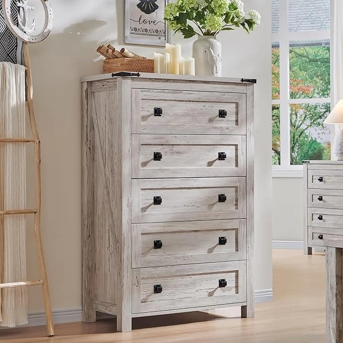 48 Inch Tall Farmhouse Wood Dresser, 5 Drawer Chest of Drawers for Bedroom - Image 18