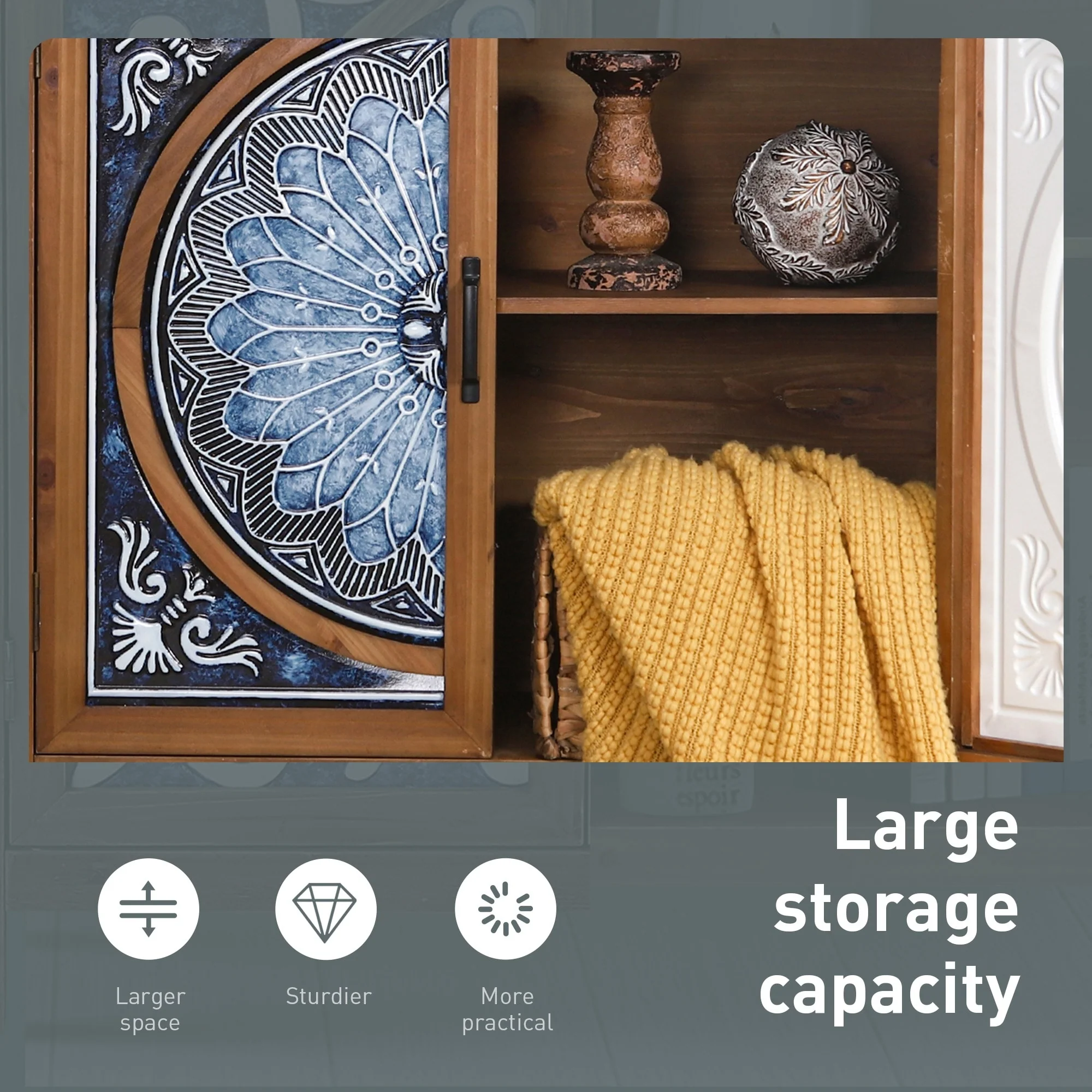 Vintage Storage Accent Cabinet, Small Sideboard Buffet Cabinet for Bedroom, Living Room and Entryway - Image 6