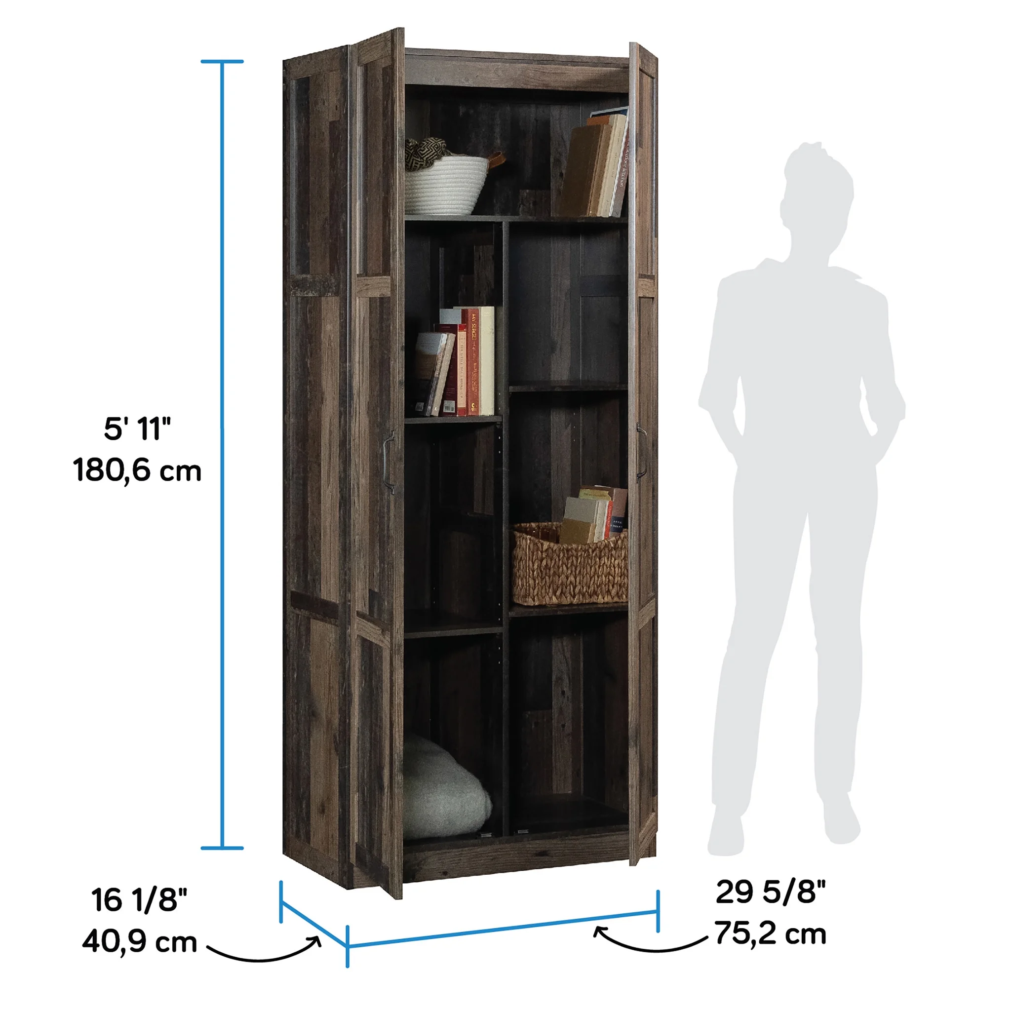 Sauder Select 2 Door Storage Cabinet, Reclaimed Pine Finish - Image 6