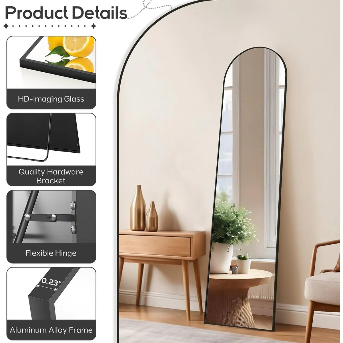 Full Length Mirror with Stand, Aluminum Alloy Frame Full Body Floor Mirror for Bedroom and Cloakroom - Image 20