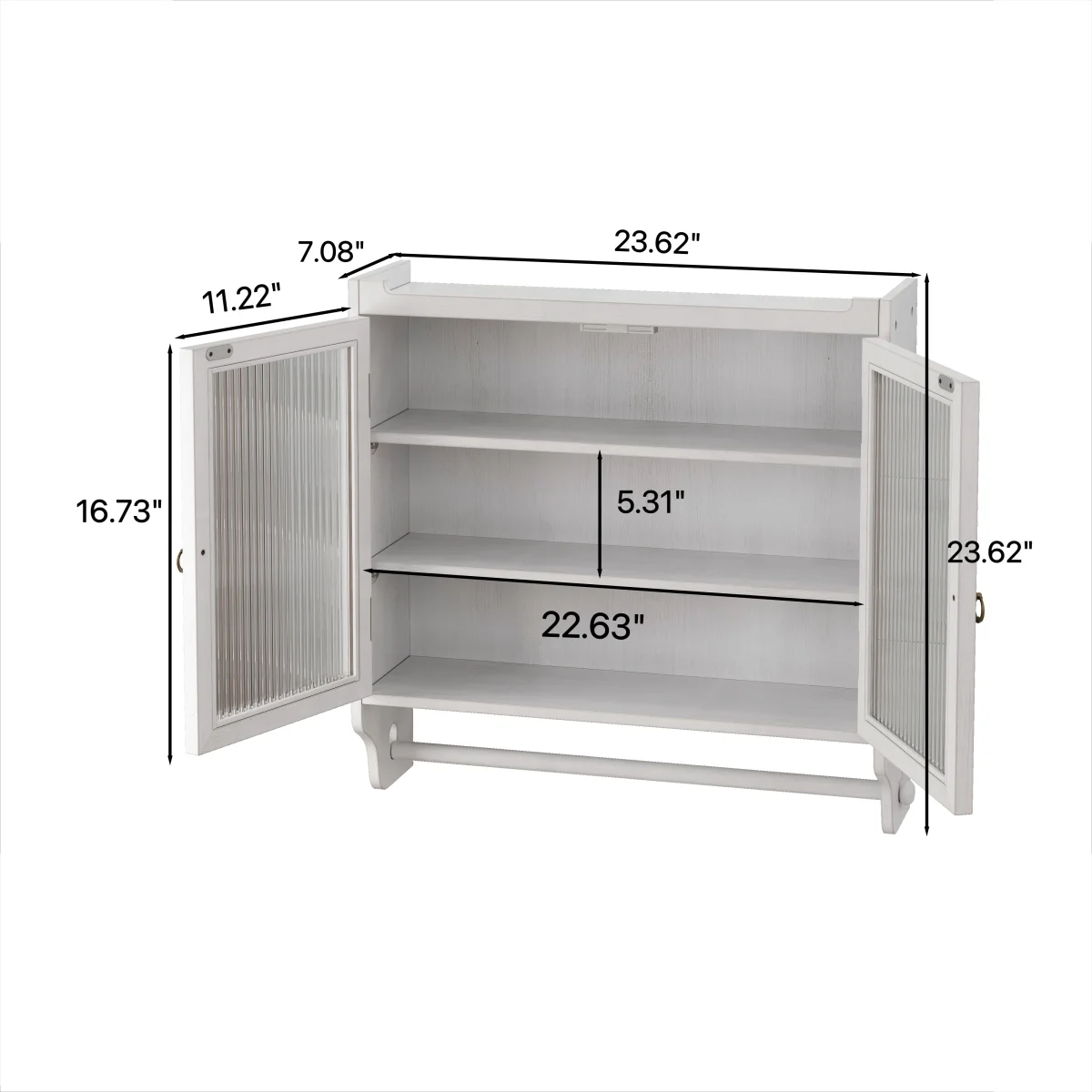 GZXS Solid Wood Wall Cabinet with 2 Tempered Glass Doors, 3-Tier Storage Organizer for Bathroom, Entryway, Kitchen, Dining Room, 24.8"L x 7.08"W x 23.62"H, White Washed - Image 3