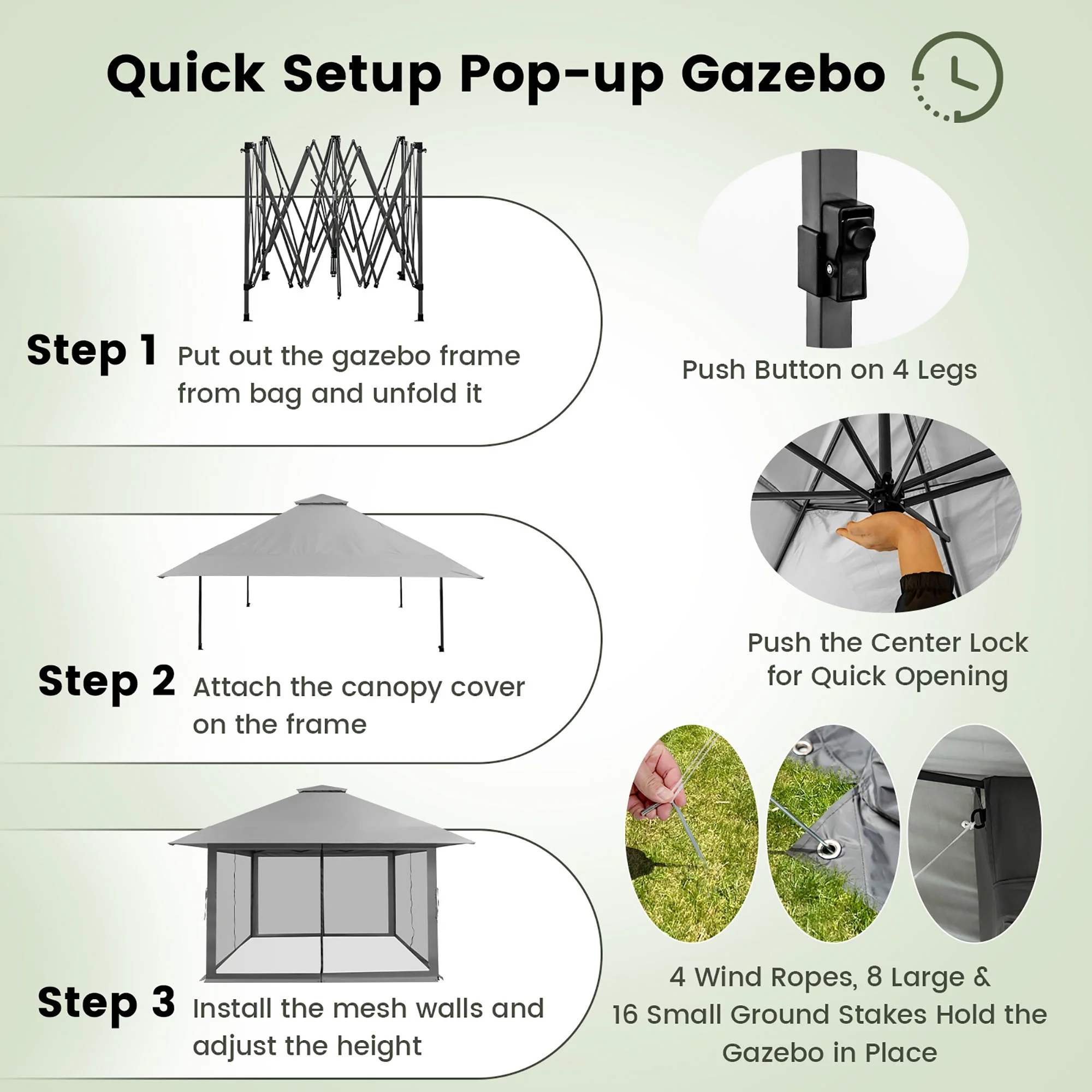 Costway 13x13ft Pop-up Instant Canopy Tent Mesh Sidewall UV50+ Adjust Outdoor Patio Khaki - Image 18