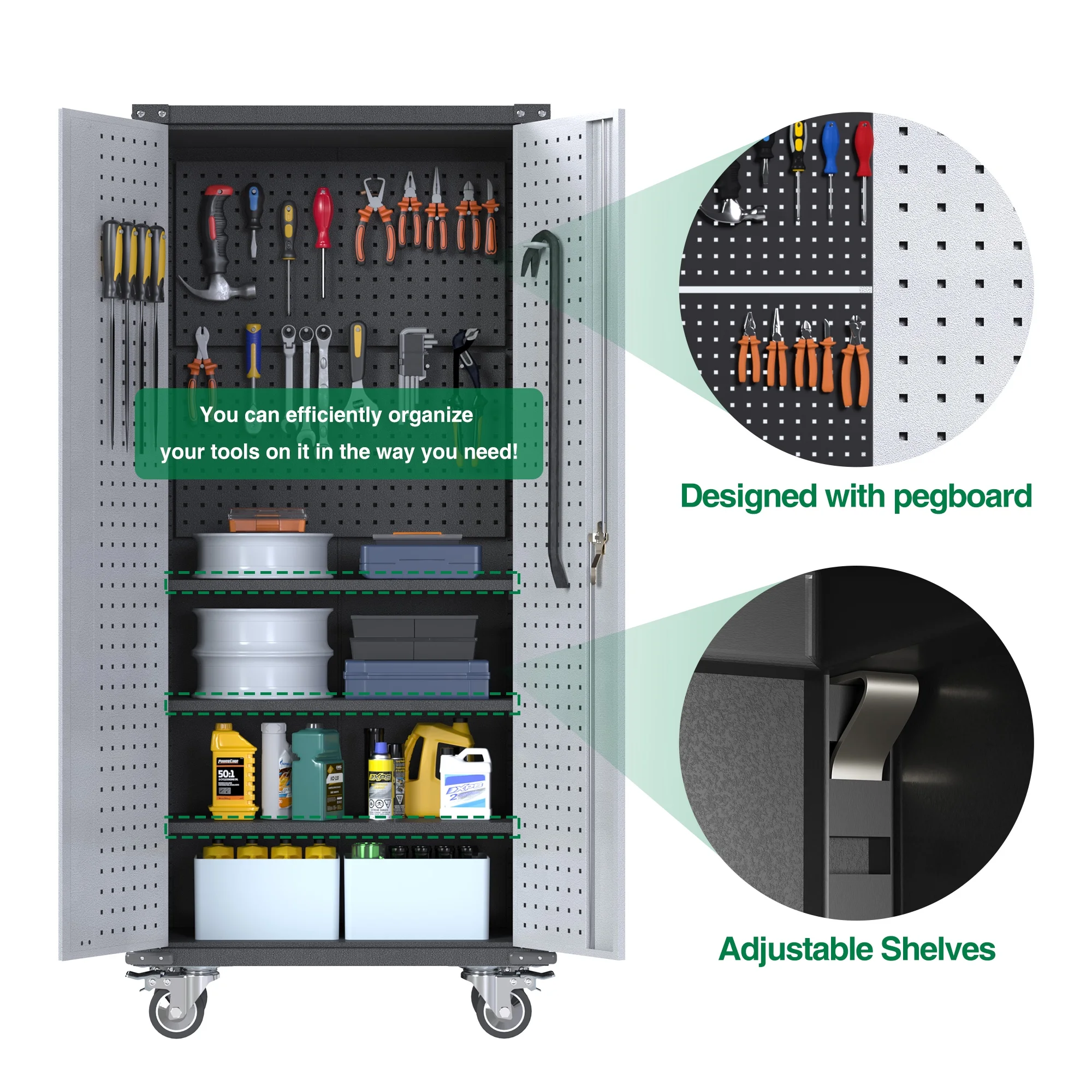 SUPEER 71" Metal Storage Cabinets with Wheels and Pegboards, Industrial Cabinet with 2 Drawers and 2 Adjustable Shelves,, Assembly Required - Image 48
