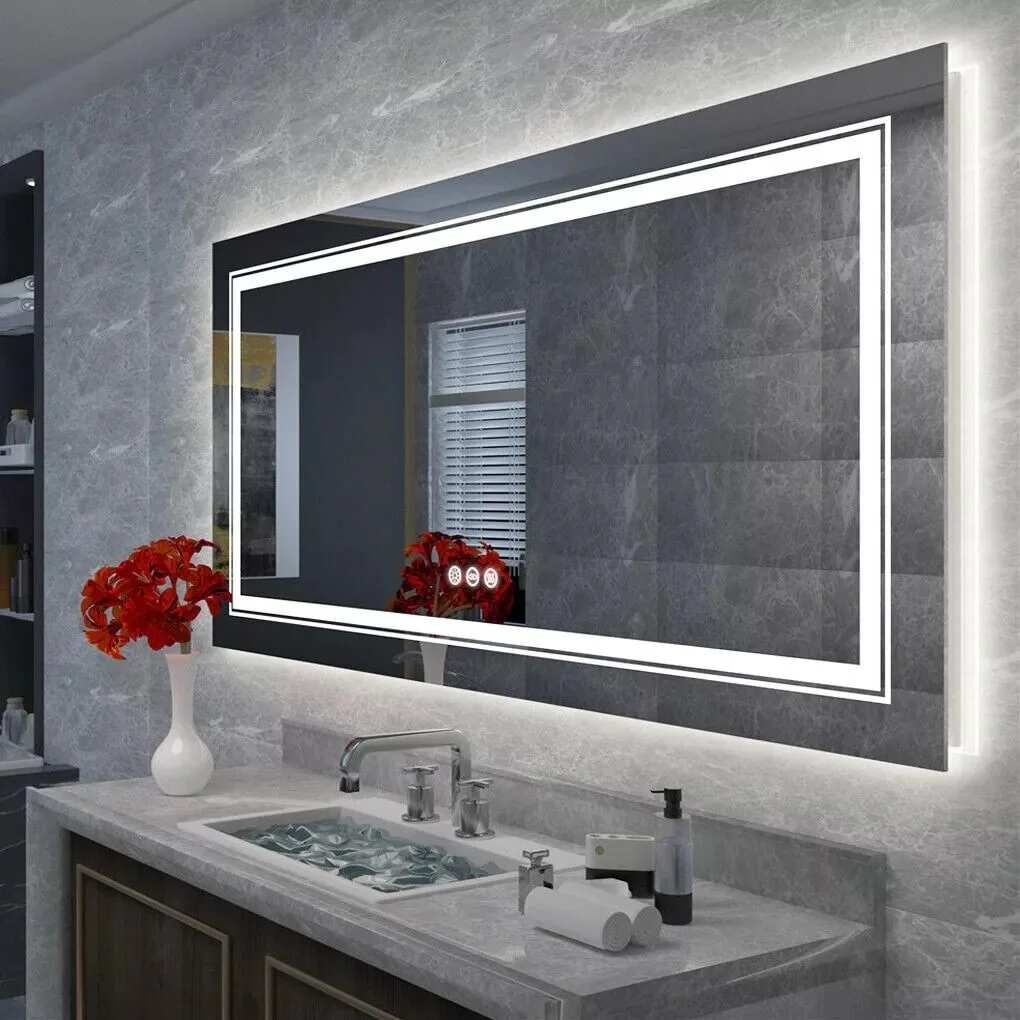 Extra Large LED Lighted Bathroom Mirror, Anti-Fog Wall Mounted Vanity Mirror with 3 Colors - Image 9