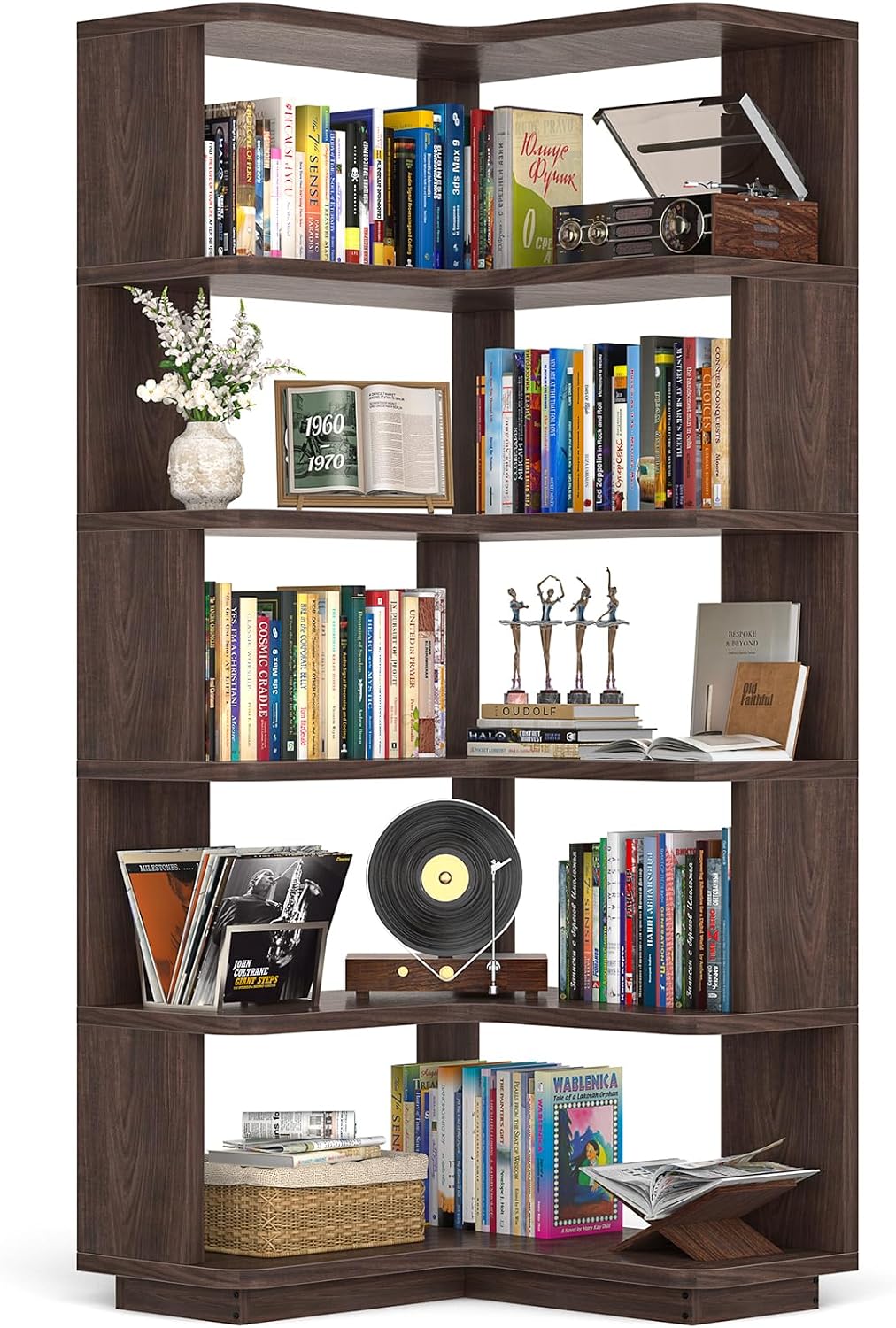 Corner Book Shelf, 6-Shelf L Shaped Corner Bookshelf with Baffle - Image 15