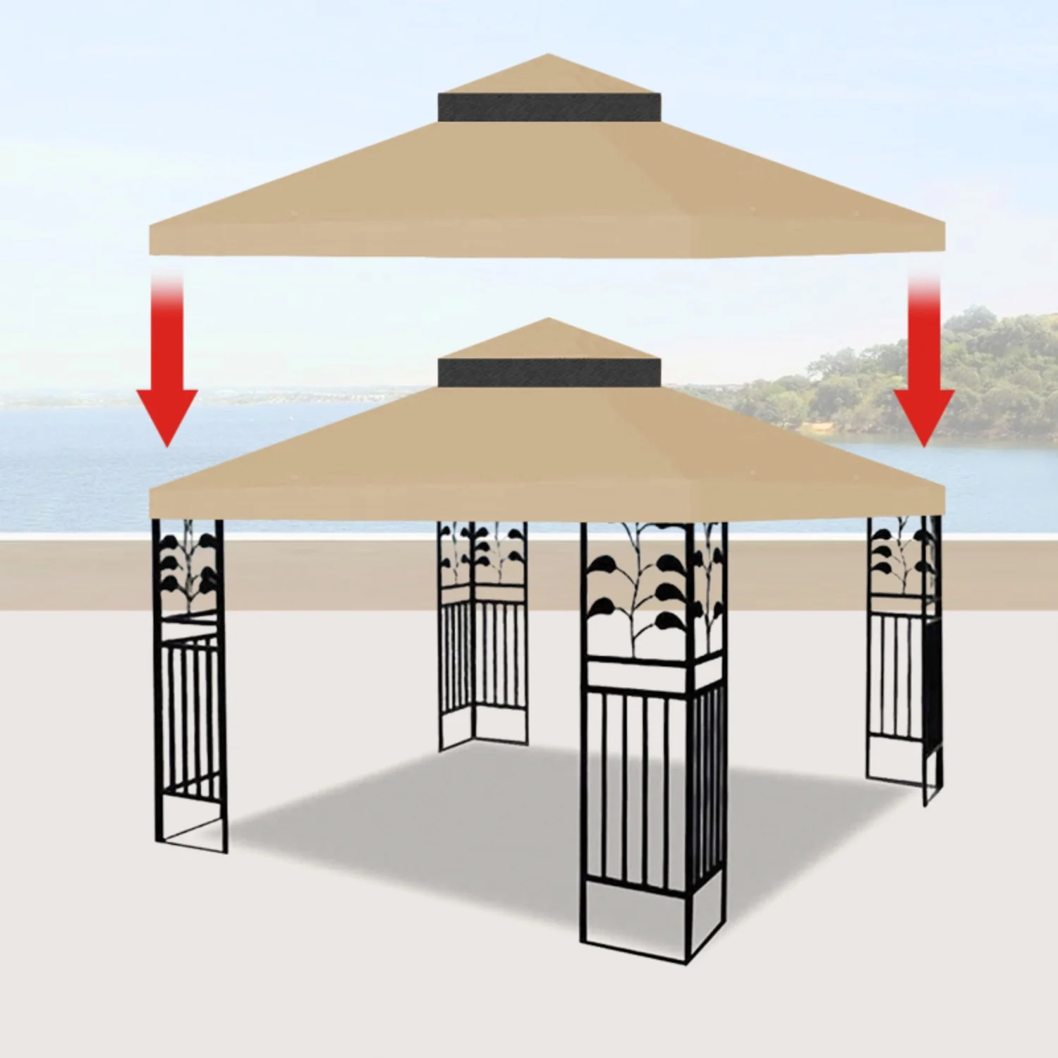 10x10 Ft Outdoor Patio Replacement Canopy Double Tiered Gazebo Tent Roof Top Cover Only Frame Not Include UV Protection Fade Resistant - Image 9