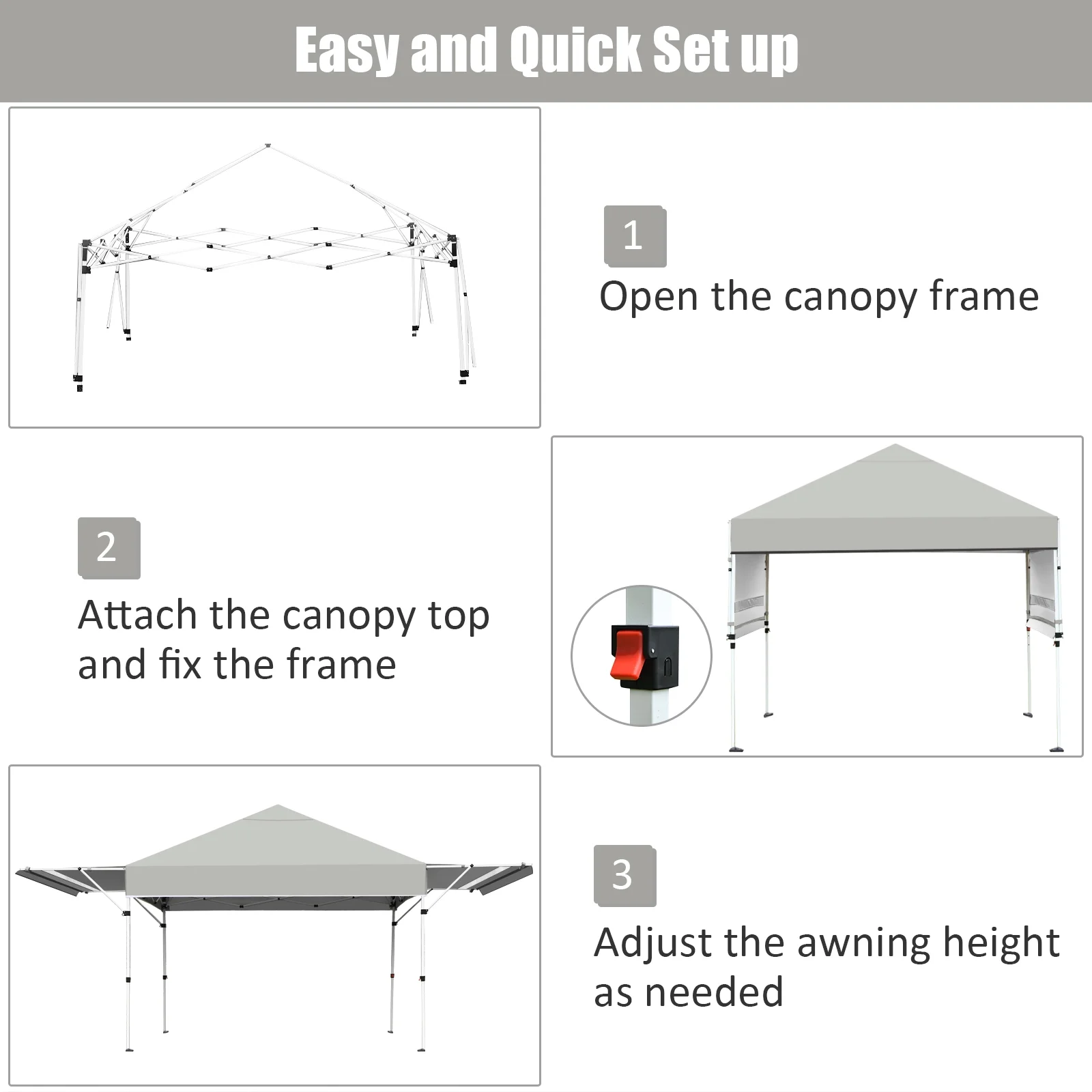 Patiojoy 10x17ft Pop up Canopy 3 Height Adjustment Folding Tent with Roller Bag White - Image 18