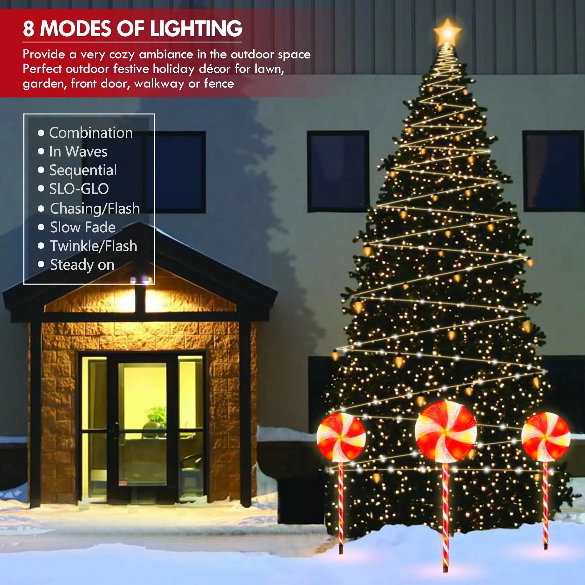 Set of 3 28inch Christmas Pathway Light Lollipop 8 Lighting Modes Flickering Candy Marker Waterproof Outdoor Christmas Decor Light - Image 4
