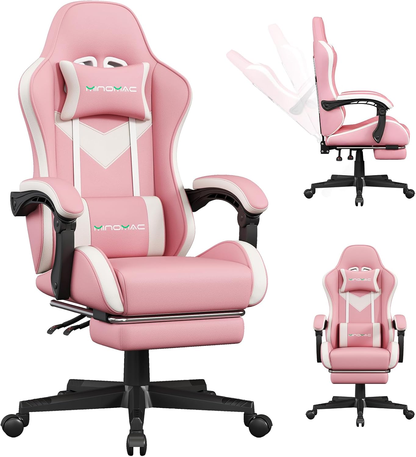 Gaming Chair Ergonomic Gamer Computer Office Chair, with Footrest, Lumbar Support, Headrest, Adjustable Height, Swivel Rolling