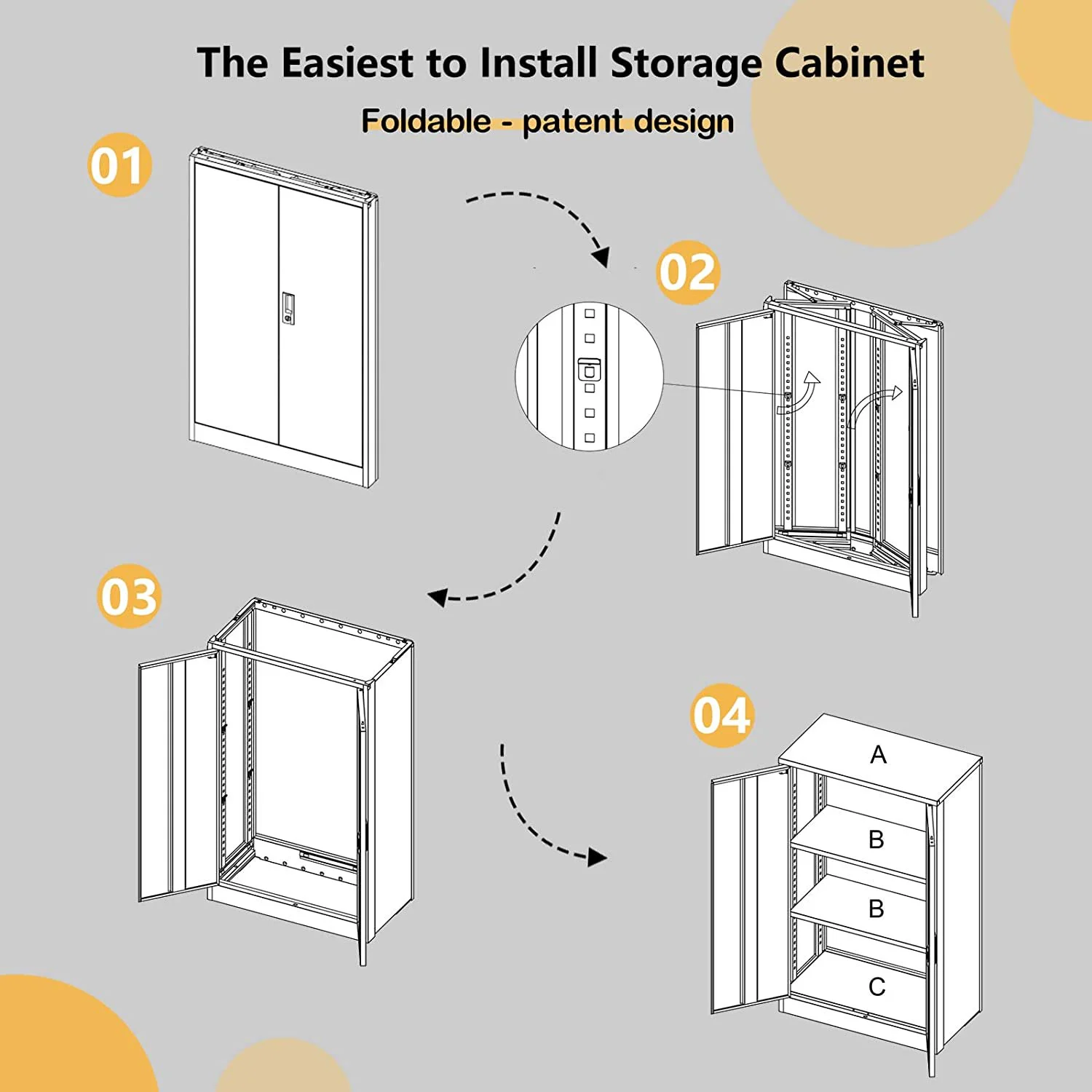 Gewnee Metal Storage Cabinet, 42 inch Folding Garage Cabinets with Adjustable Shelves and Locking Doors,White - Image 7