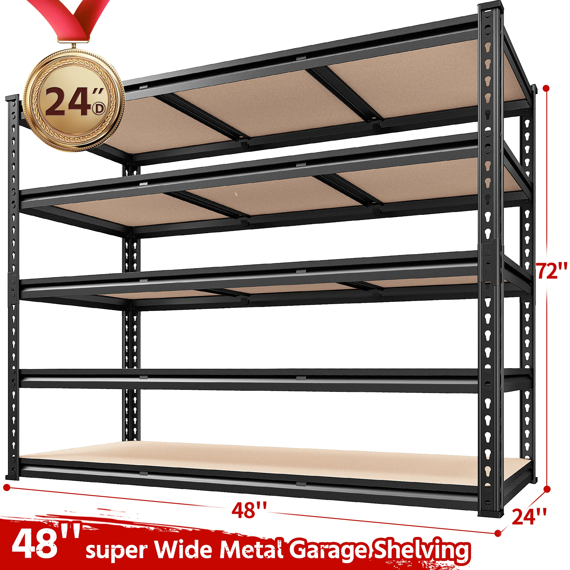 REIBII 48"W Heavy Duty Shelving 3000LBS Steel Shelving Adjustable Garage Storage Industrial Shelf,48"W x 24"D x 72"H - Image 6