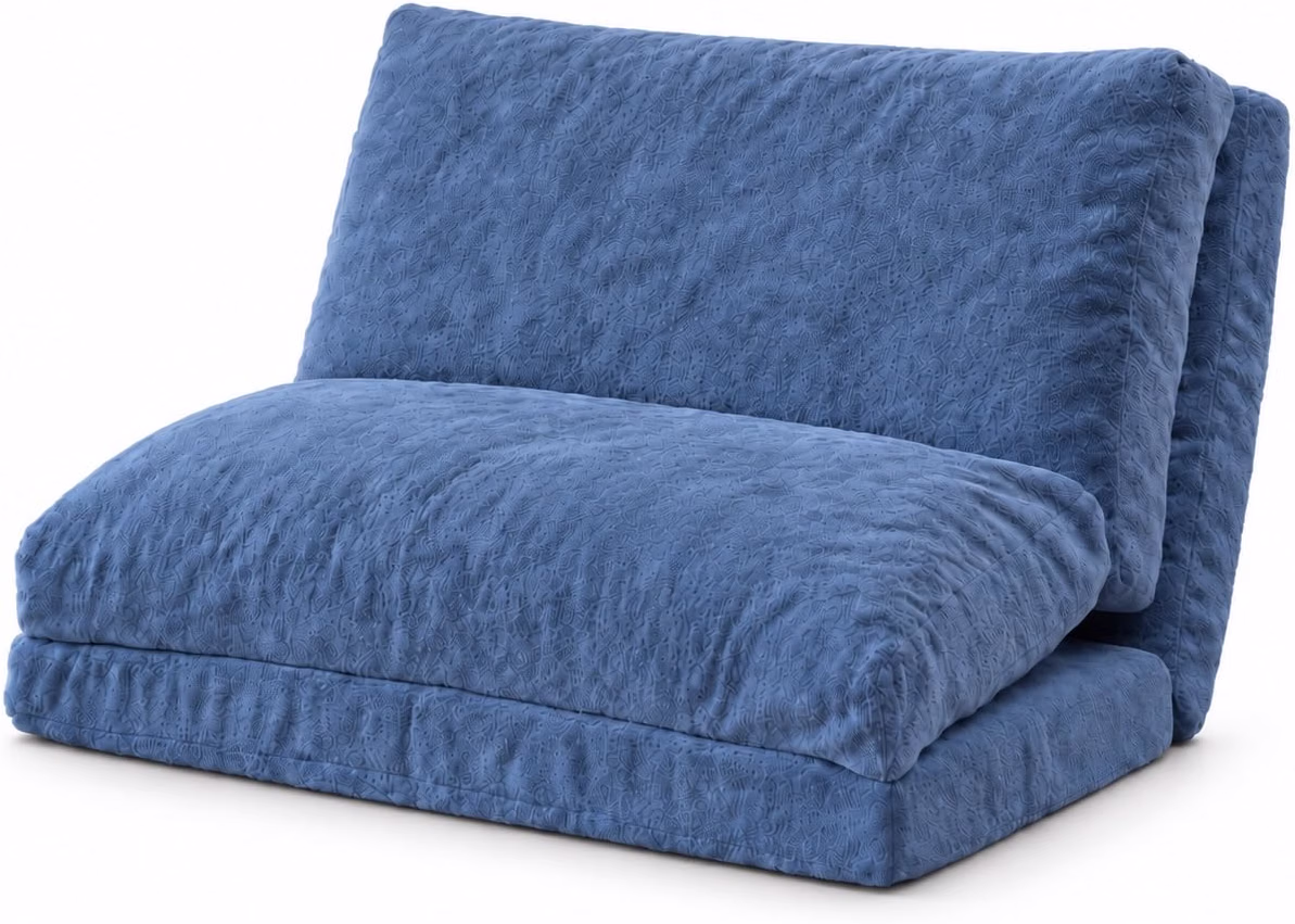Folding Mattress Sofa Bean Bag Bed, Foam Filling Folding Mattress Sofa, Includes Removable and Machine Washable Cover, Soft Premium Faux Fur, Medium, Blue - Image 3