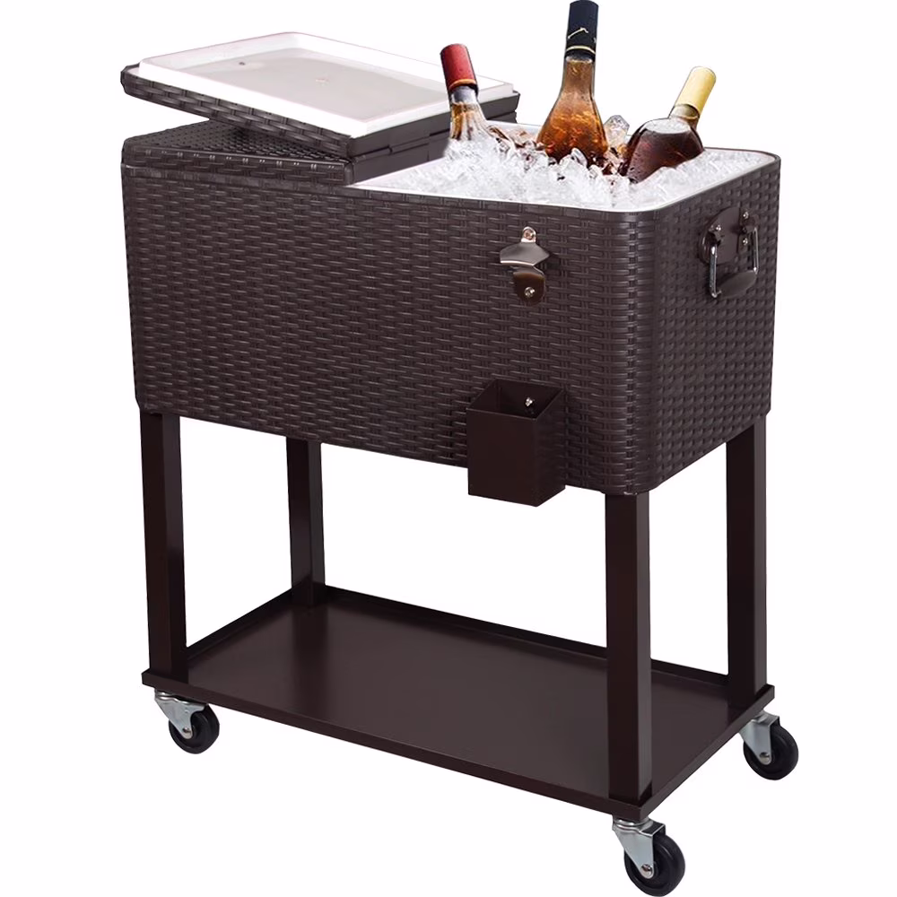 EasingRoom Iron Spray Plastic Patio Cooler Cart with Tray Cooler with Shelf Green - Image 9