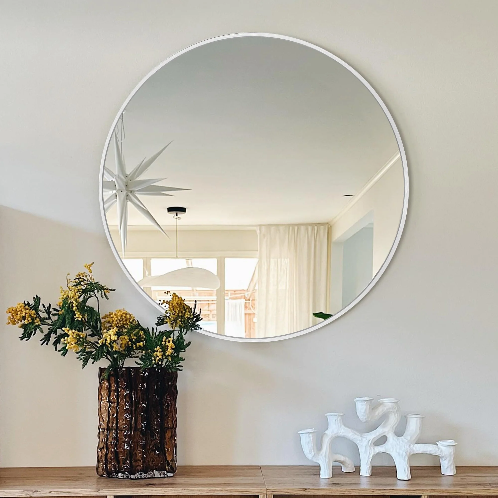 Modern Round Bathroom Vanity Mirror, Wall Mounted Circular Mirror for Bathroom, Bedroom and Home Decor - Image 4