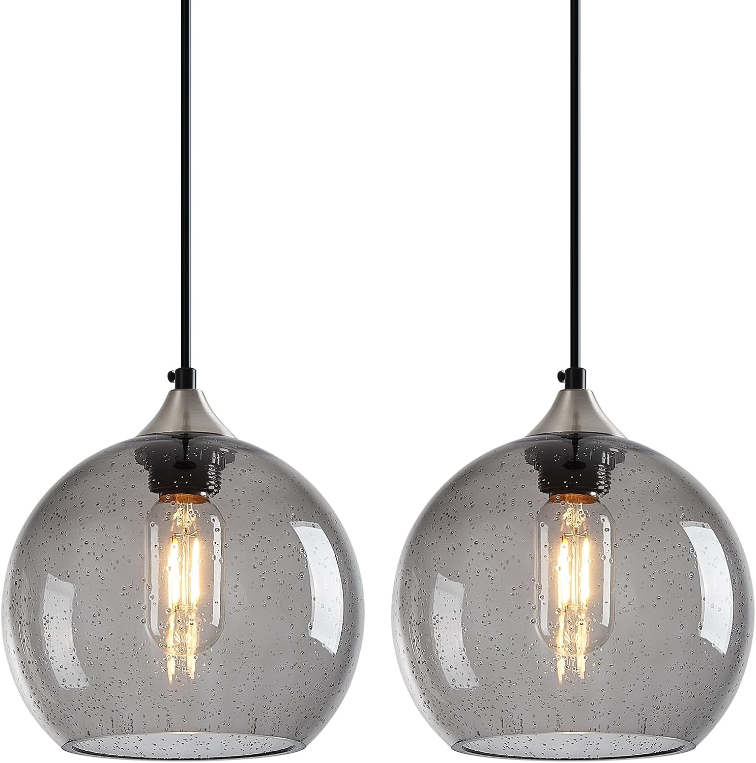 Amber Pendant Lights Kitchen Island 3 Pack, 5.9 in Seeded Glass Globe - Image 47