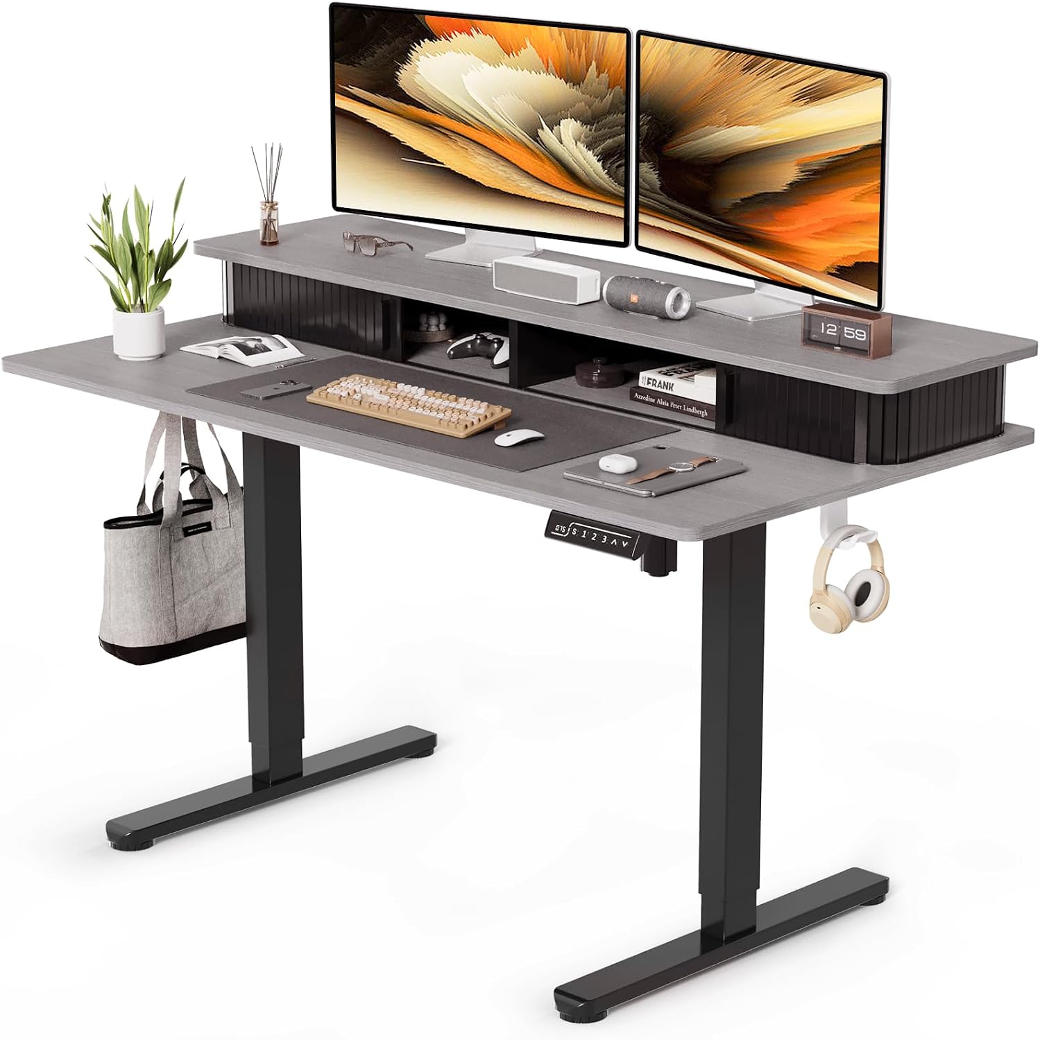 35" Small Electric Standing Desk with Monitor Stand & Drawer Stand Desk - Image 3