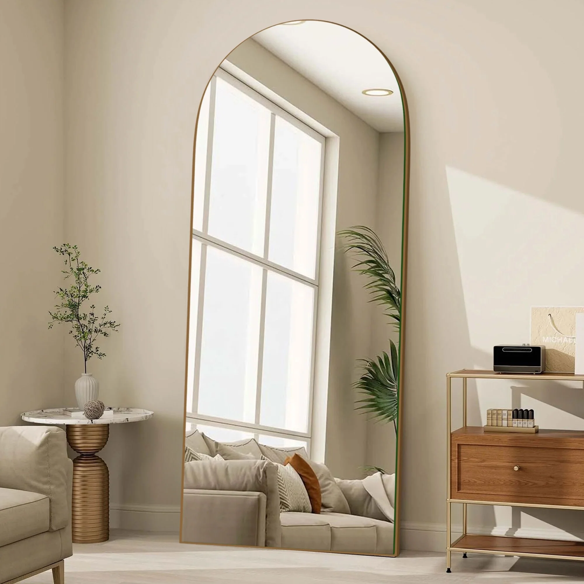 Arched Full Length Wood Floor Mirror, Full Body Standing and Wall Mounted Mirror for Bedroom, Living Room and Home Decor - Image 17