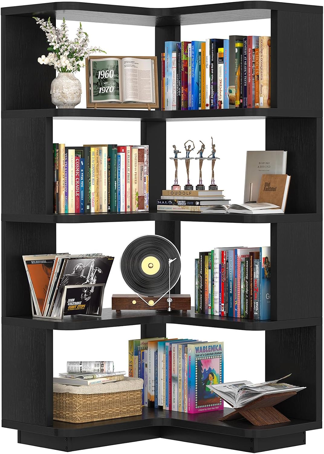 Corner Book Shelf, 6-Shelf L Shaped Corner Bookshelf with Baffle