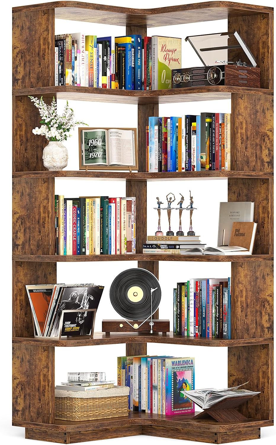Corner Book Shelf, 6-Shelf L Shaped Corner Bookshelf with Baffle - Image 6
