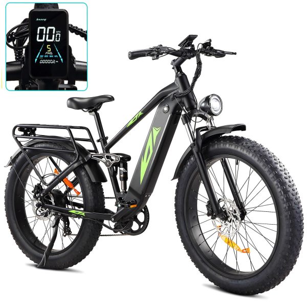 1000W Electric Bike for Adults, 48V 17.5Ah Battery, 26-Inch Fat Tires, Full Suspension, 7-Speed, 28 MPH, Up to 60 Miles, UL Certified