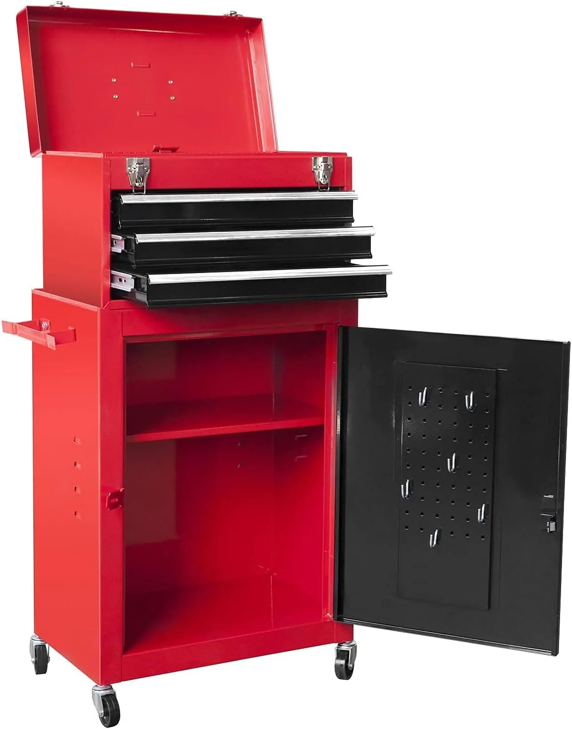 HPDAVV Detachable 3 Drawer Tool Chest Large Storage Cabinet and Adjustable Shelf Red - Image 8