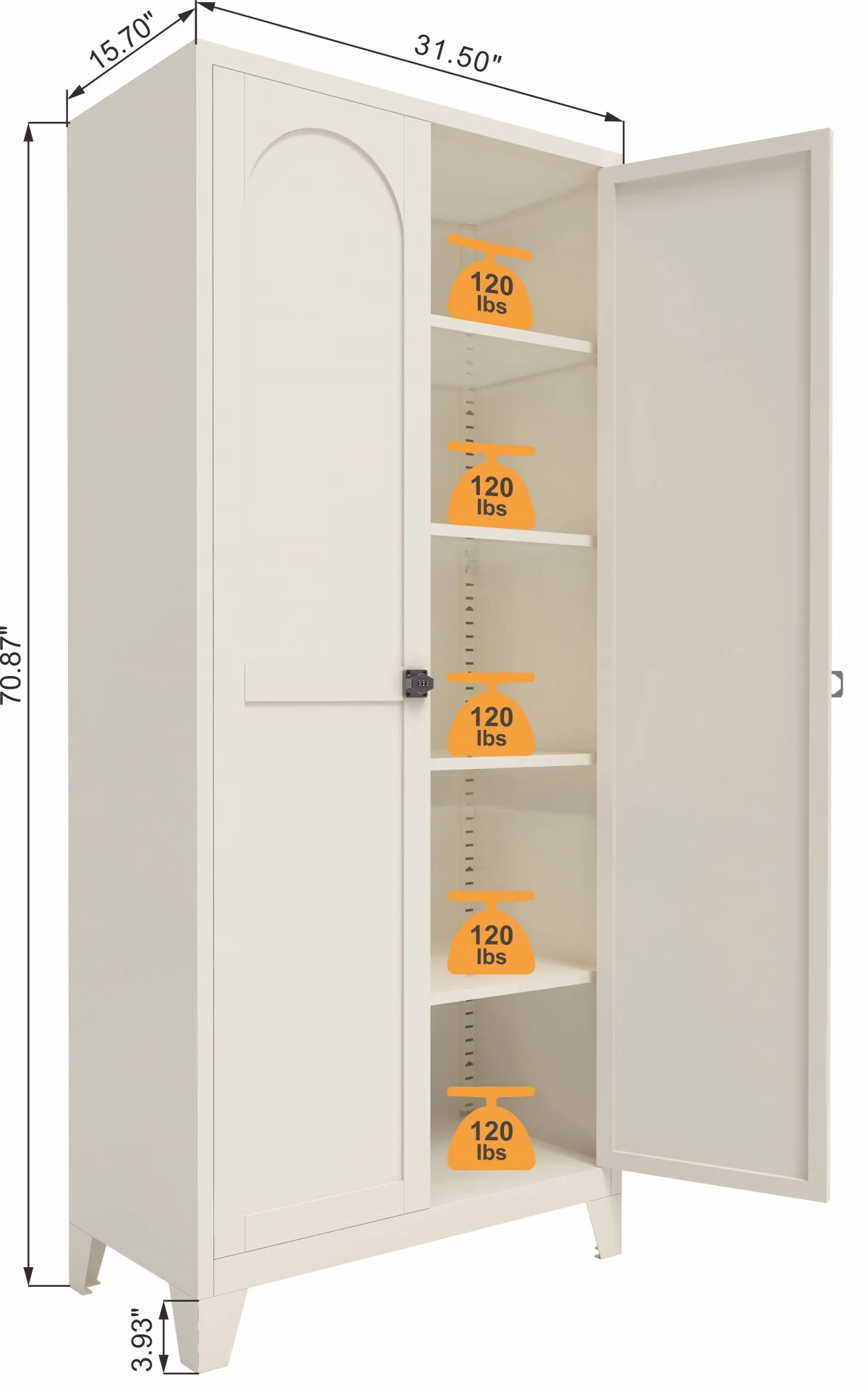71 Inch Metal Storage Cabinet with 2 Doors and 5 Adjustable Shelves, Lockable File Cabinet for Organizing Garage, Pantry, Basement, Laundry Room or Mudroom, White - Image 21