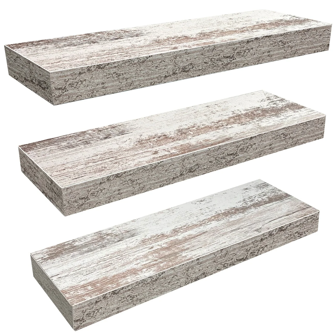 3-Pack Rustic Wood Floating Wall Shelves, Beach Style Hanging Display and Storage Shelves - Image 4