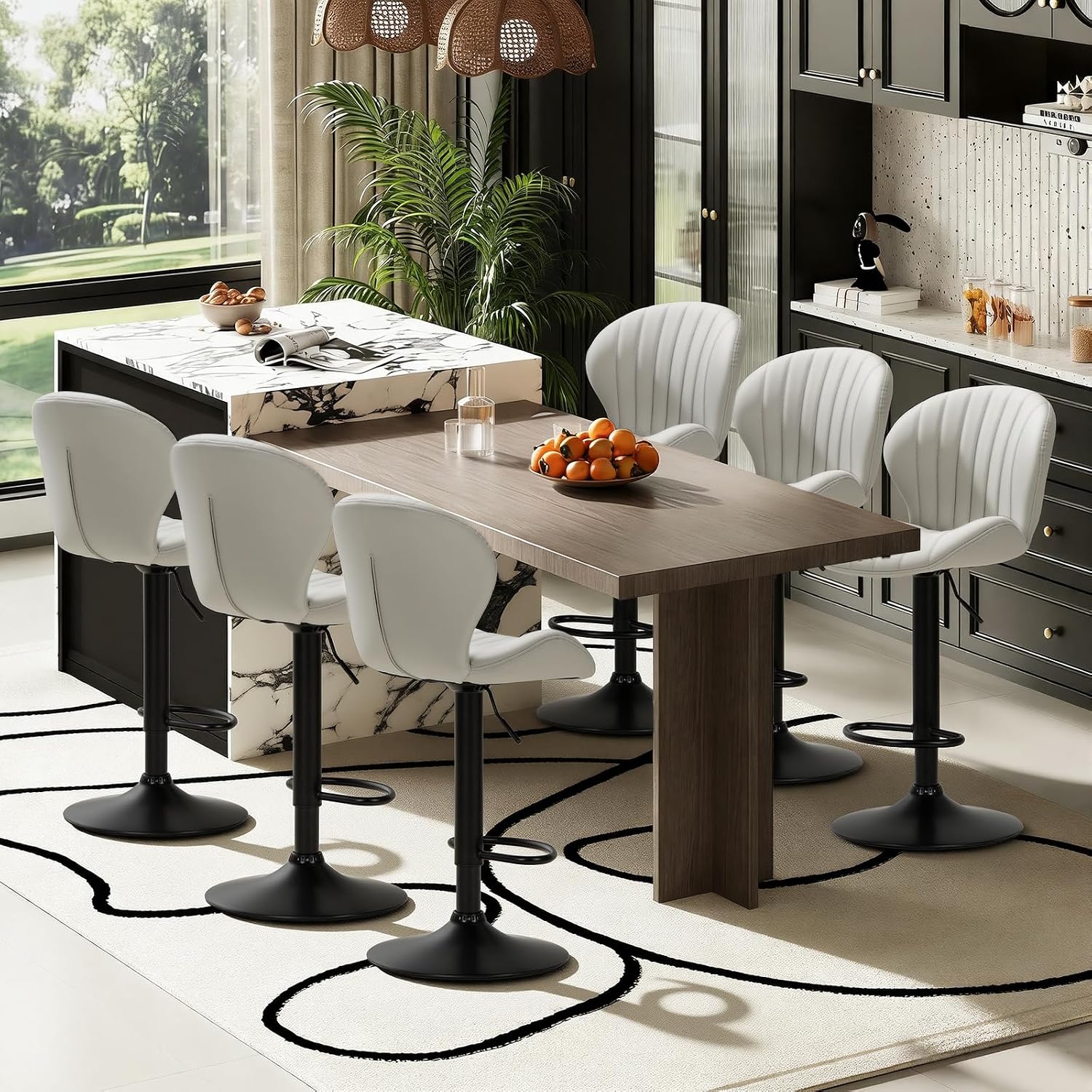 Bar Stools Set of 6, Modern Swivel Bar Chairs, Adjustable Faux Leather Upholstered Barstools Counter Height with High Backrest for Bar, Kitchen Island, Dining Room, Black - Image 24