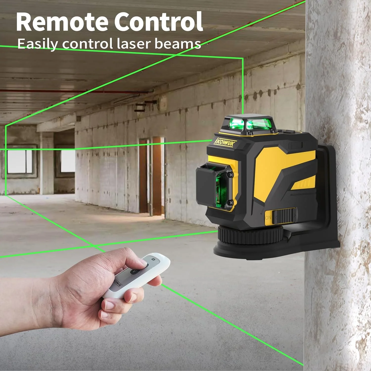 Laser Level, IKOVWUK 3x360- Cross Line Laser for Construction and Picture Hanging, 12 Green Lasers with Self-leveling, 65 ft Vertical & Horizontal Line, Level Tool with 5200 mAh Rechargeable Battery - Image 6