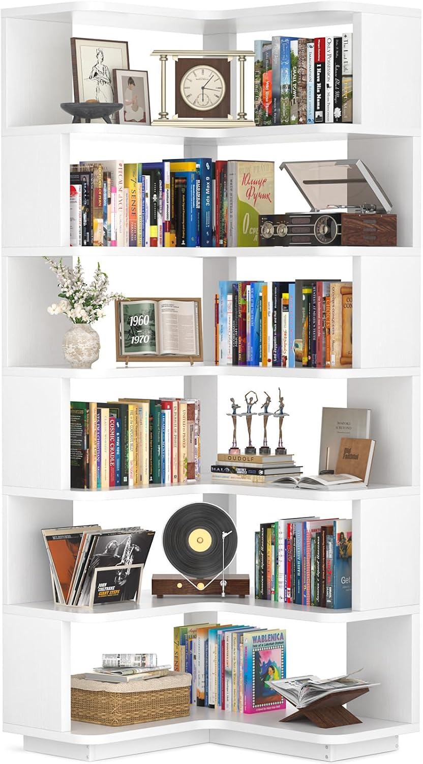 Corner Book Shelf, 6-Shelf L Shaped Corner Bookshelf with Baffle - Image 18