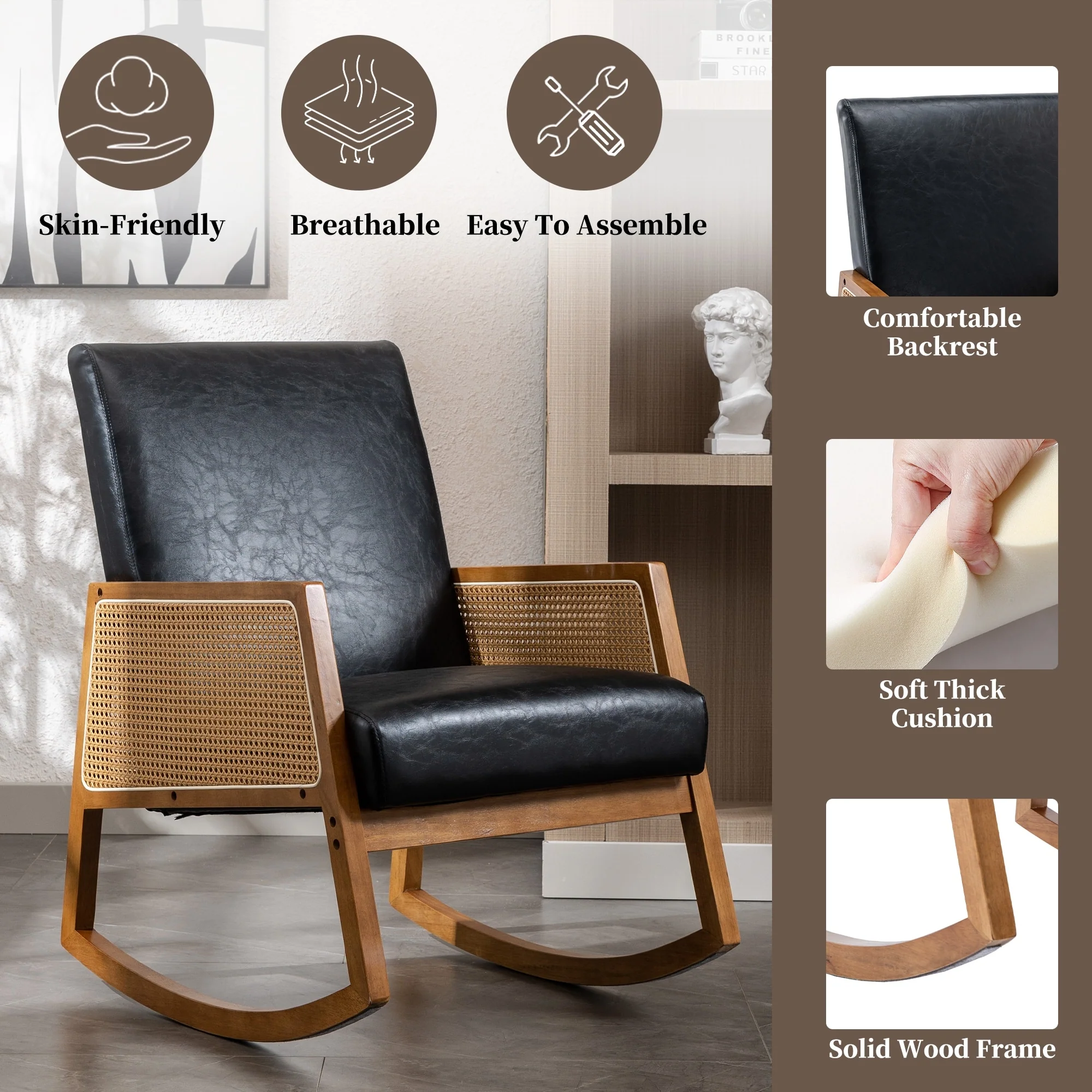 Upholstered Tall Back Rocking Chair, Smooth Gliding Accent Armchair for Comfortable Living Room Seating - Image 23