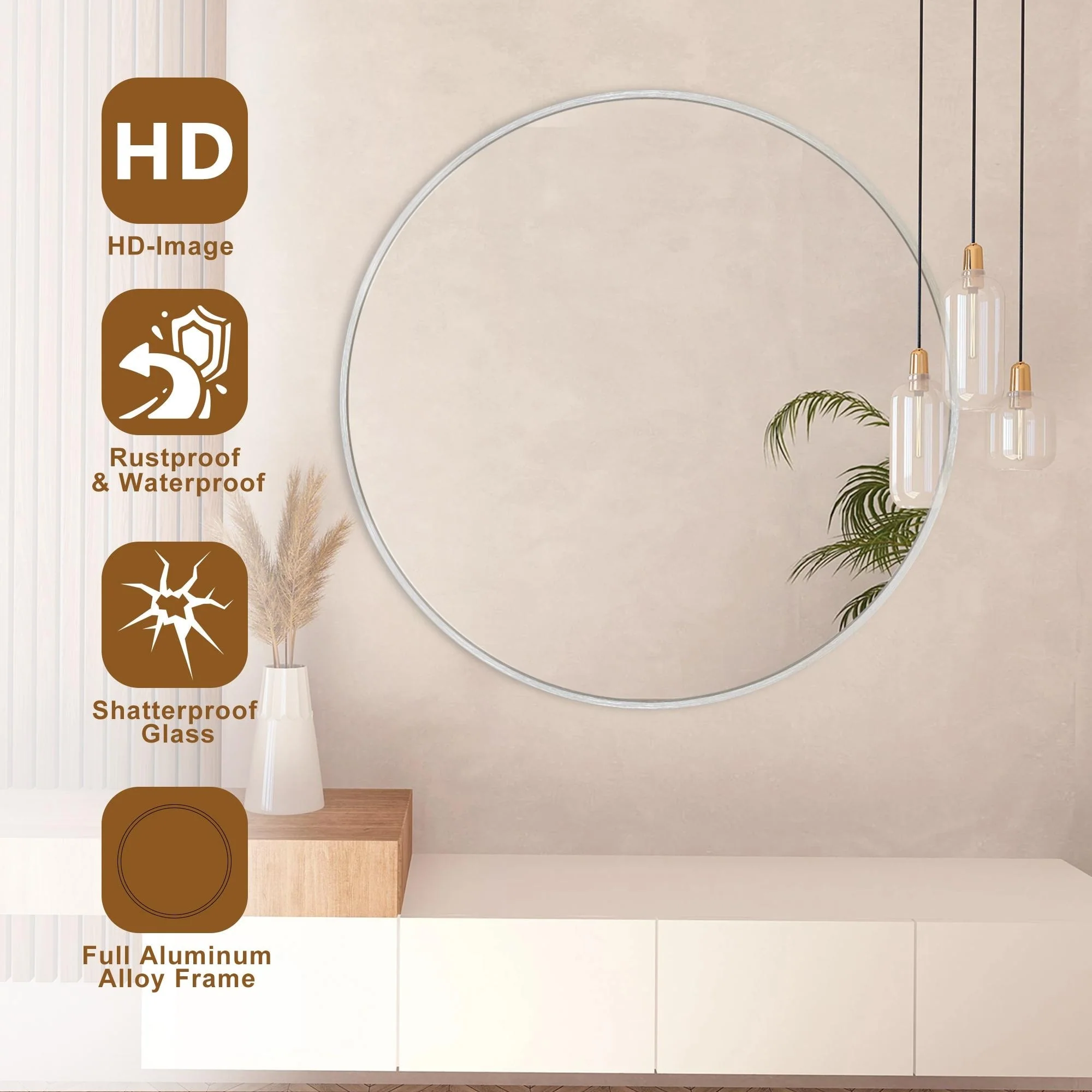 Modern Round Bathroom Vanity Mirror, Wall Mounted Circular Mirror for Bathroom, Bedroom and Home Decor - Image 19