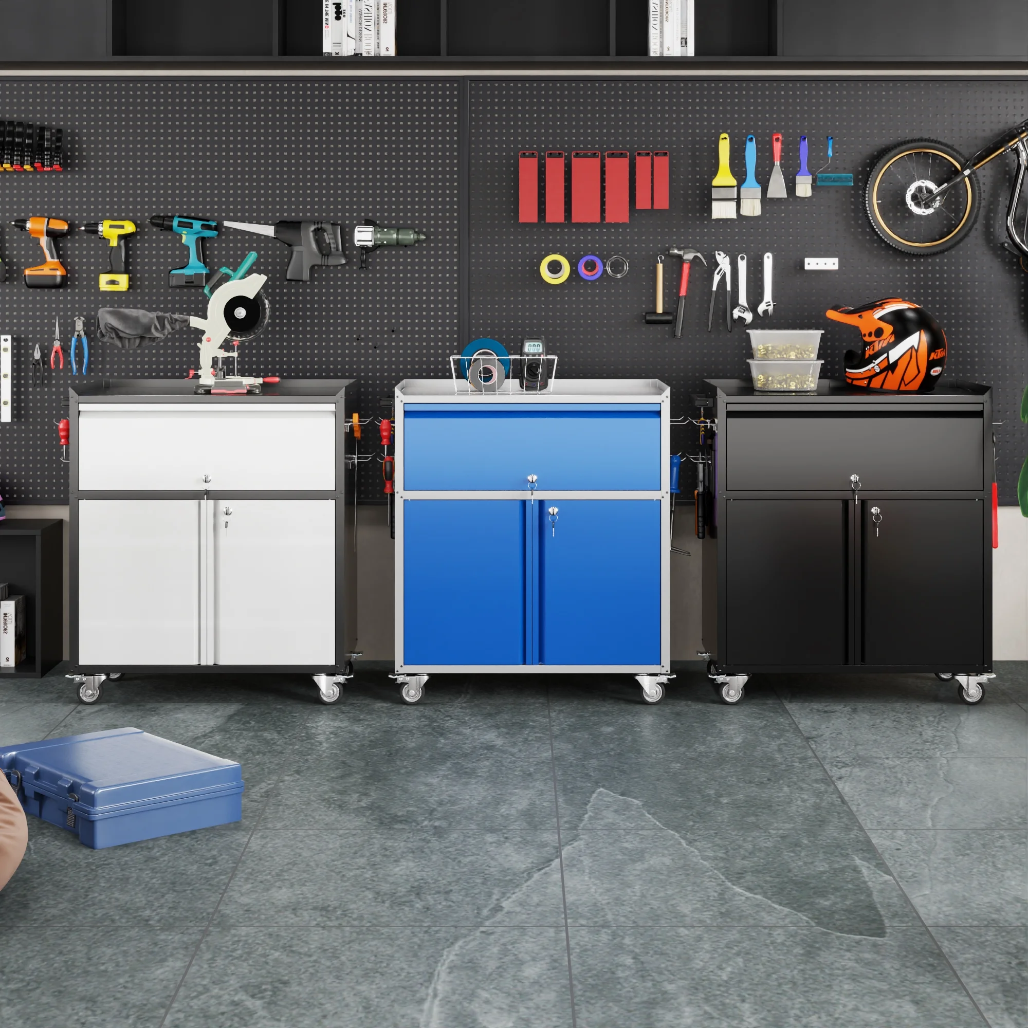 Gaeanet Rolling Tool Storage Cabinet with 5 Adjustable Shelves and Pegboard,Metal Garage Storage Cabinet with Wheels for Garage Home Office Utility Room,71" H-32" W-16" D,Required Assembly, Black - Image 78