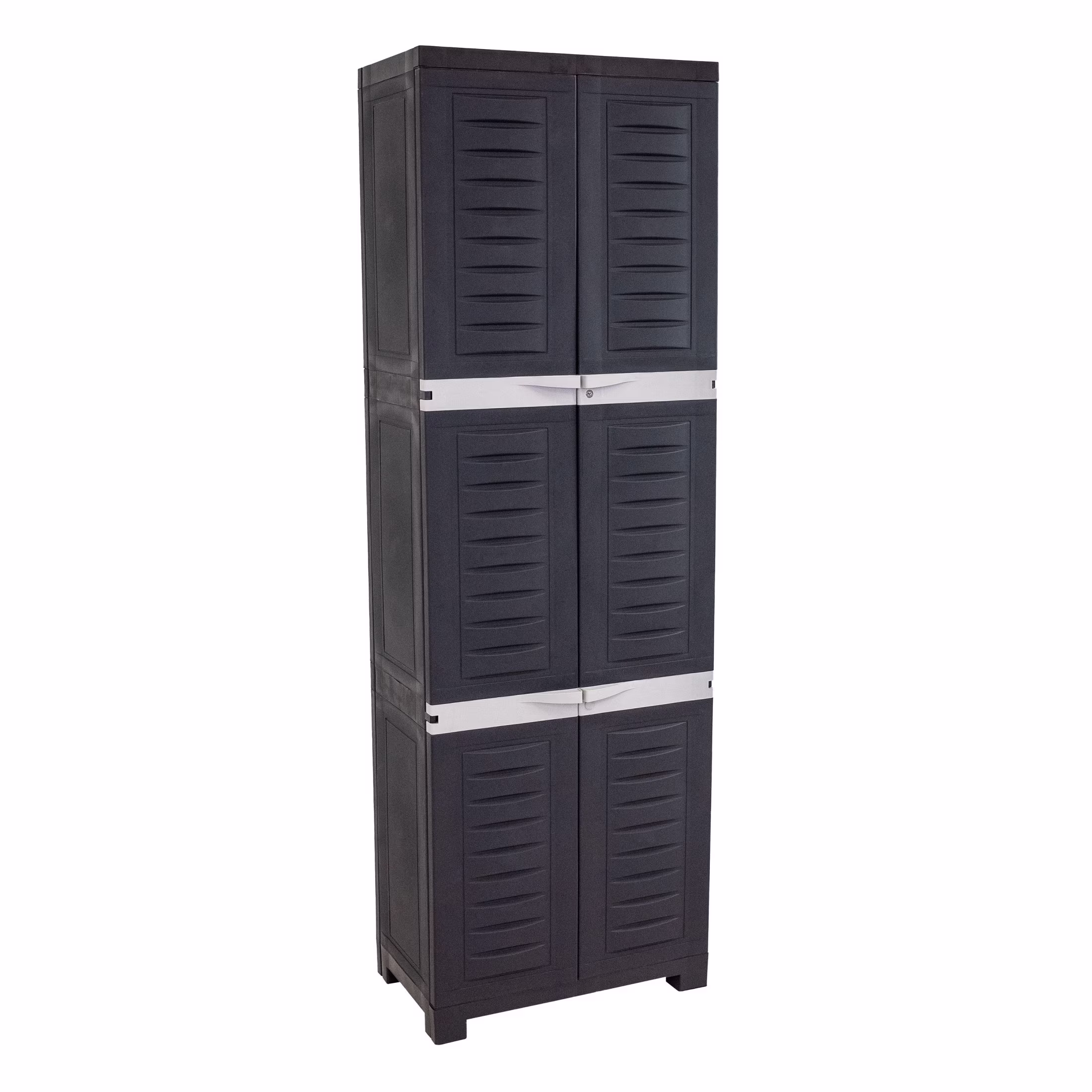 Sunnydaze Lockable Adjustable 72" Plastic 4-Shelf Freestanding Garage Storage Cabinet, Charcoal with Gray Trim - Image 3