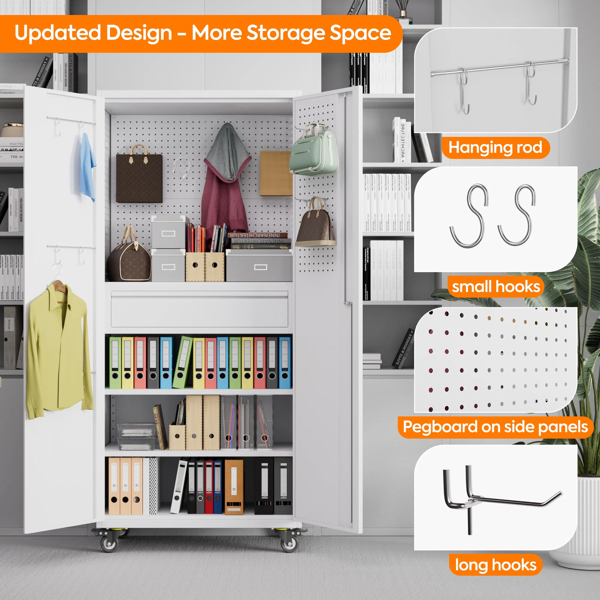 SUPEER 71" Metal Storage Cabinets with Wheels and Pegboards, Industrial Cabinet with 2 Drawers and 2 Adjustable Shelves,, Assembly Required - Image 72