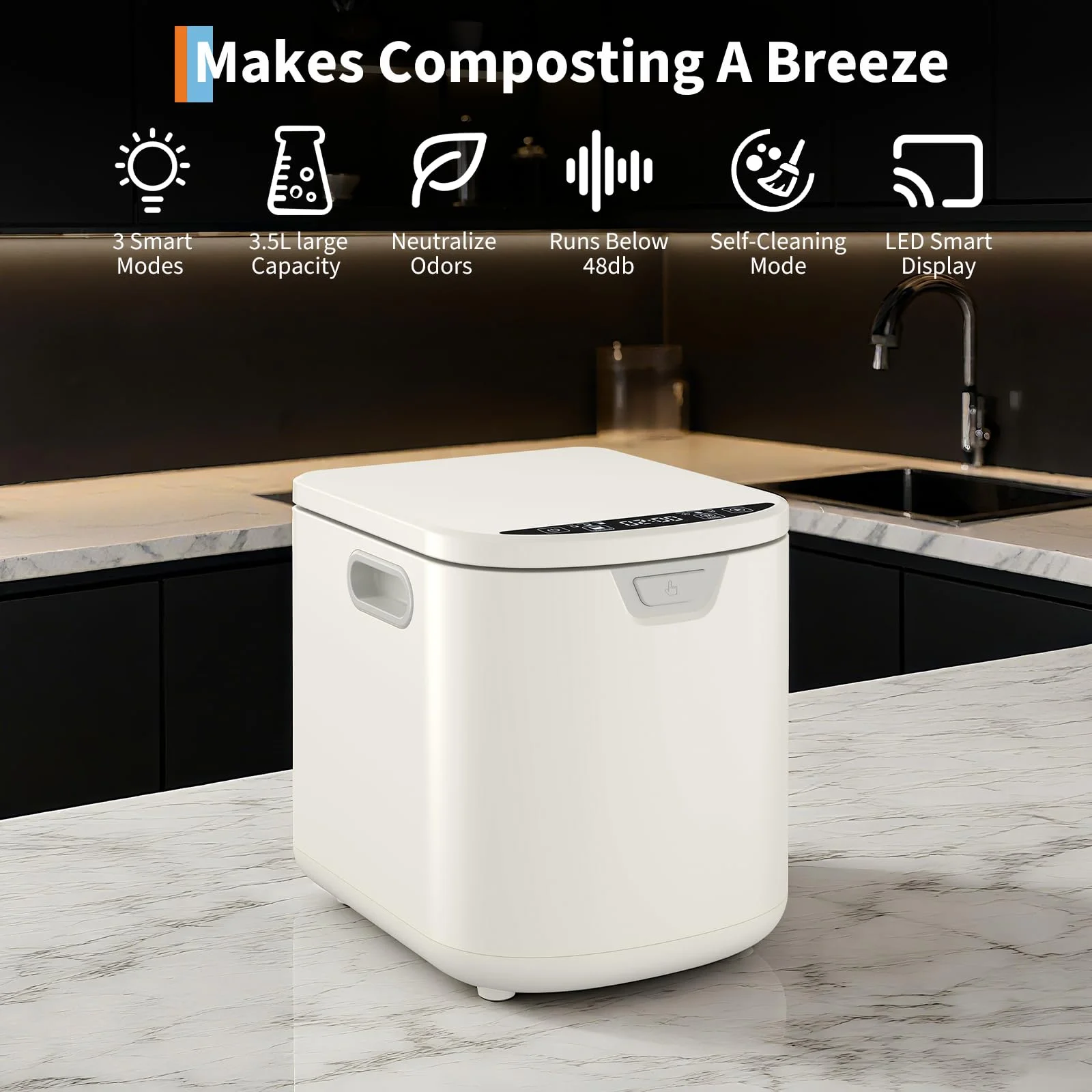 Danolapsi 3.5L Electric Kitchen Composter Smart Odorless Compost Bin Auto-Cleaning,Countertop Food Waste Composting Machine -Fast 4-6H Food Waste to Fertilizer Conversion for Outdoor Use - Image 2