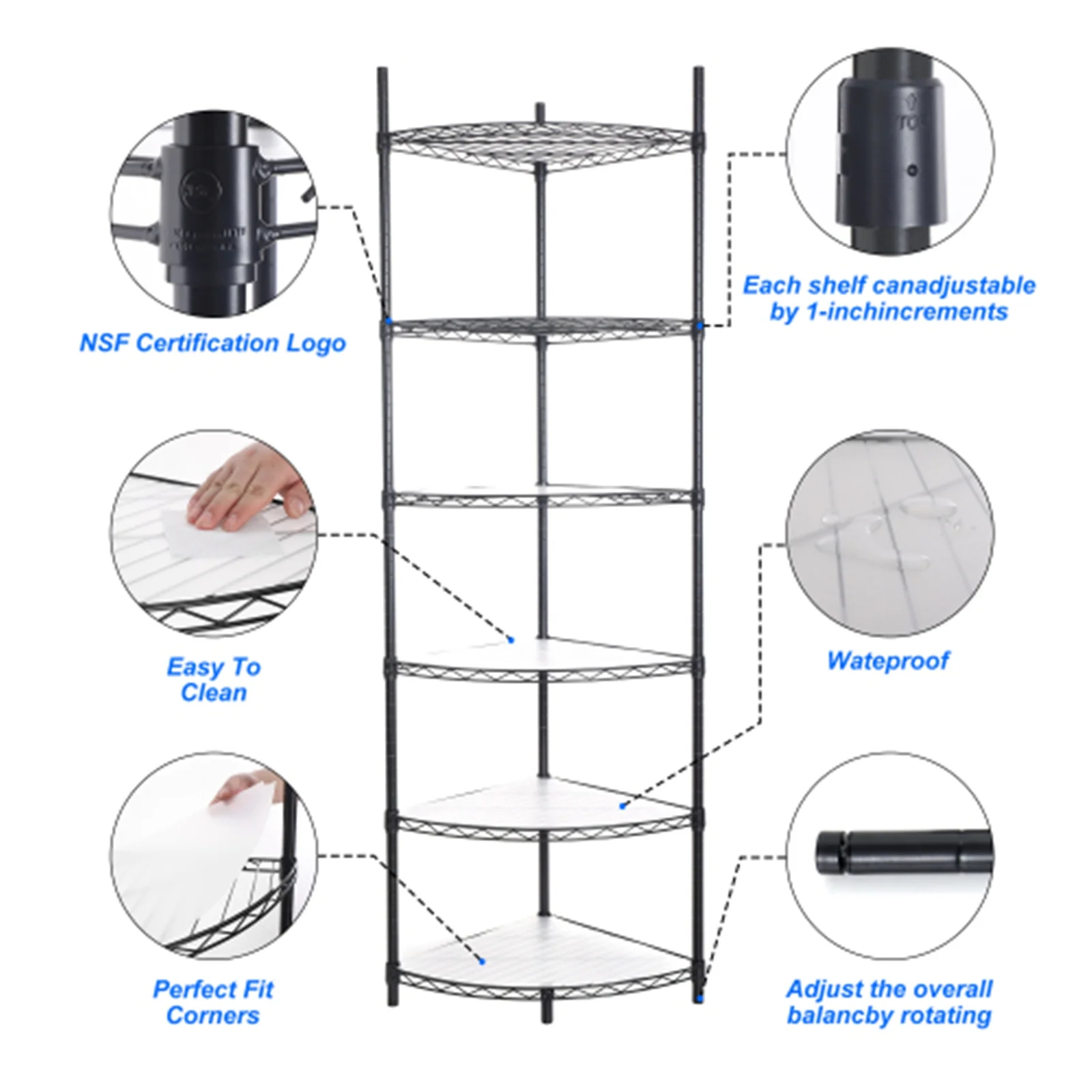 6 Tier Corner Storage Shelves, Wire Shelving Unit, Adjustable Metal Heavy Duty Free Standing Corner Storage Display Chrome Rack for Laundry Bathroom Kitchen Pantry Closet, Chrome - Image 18