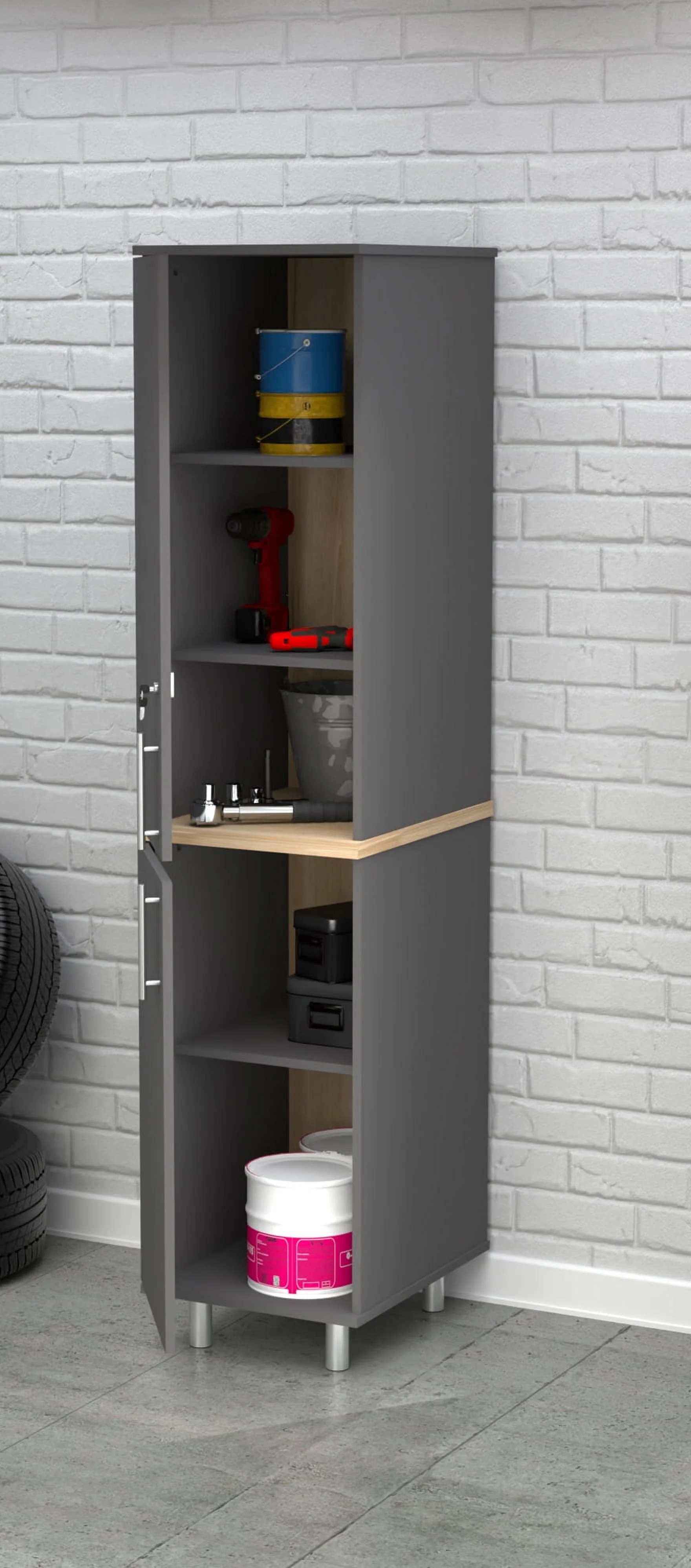 Inval Kratos 70" Engineered Wood Storage Garage Cabinet, Gray/Maple - Image 3