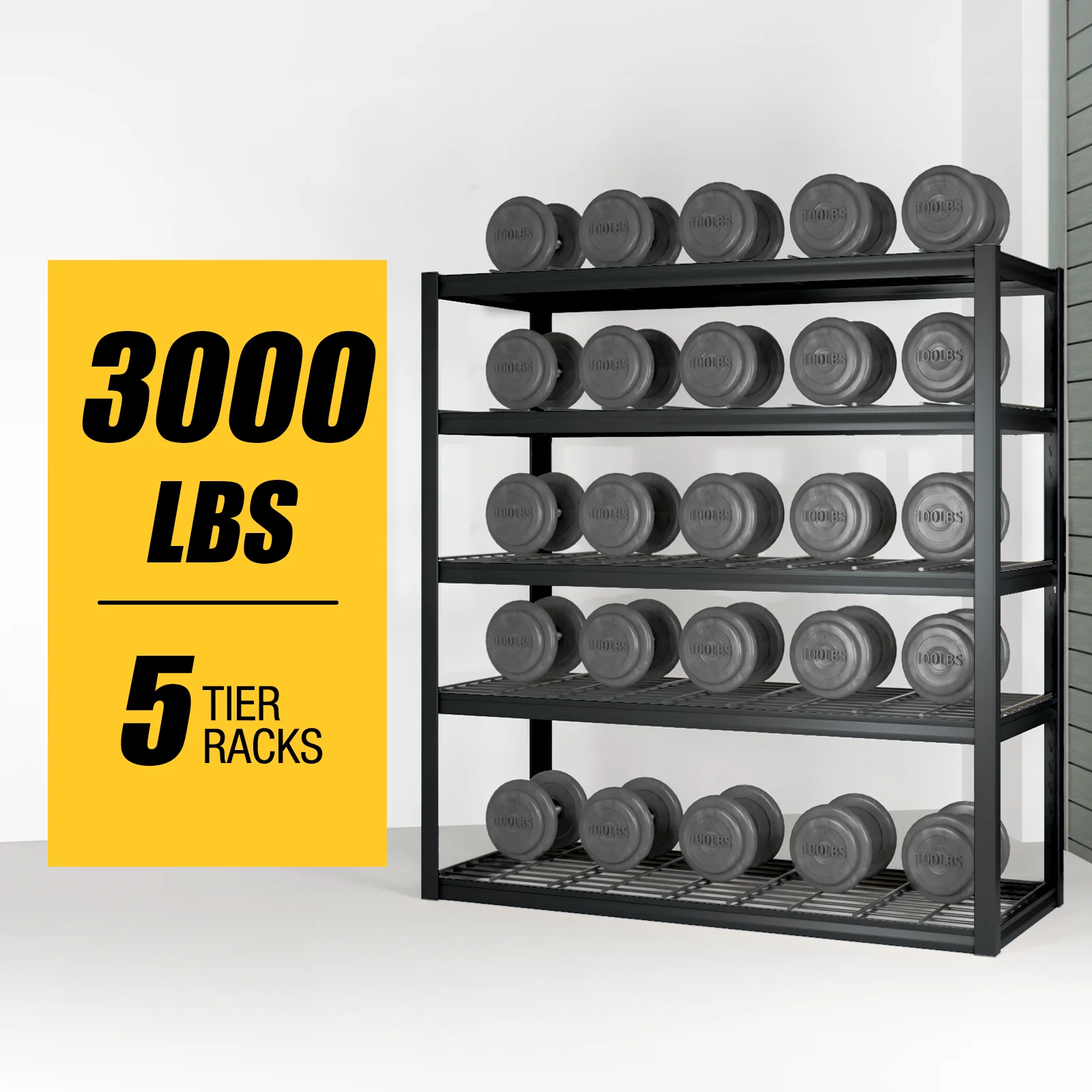 Alvantor 5-Tier Heavy Duty Storage Shelves Unit, 3000LBS Capacity Metal Shelving Rack,Black - Image 2