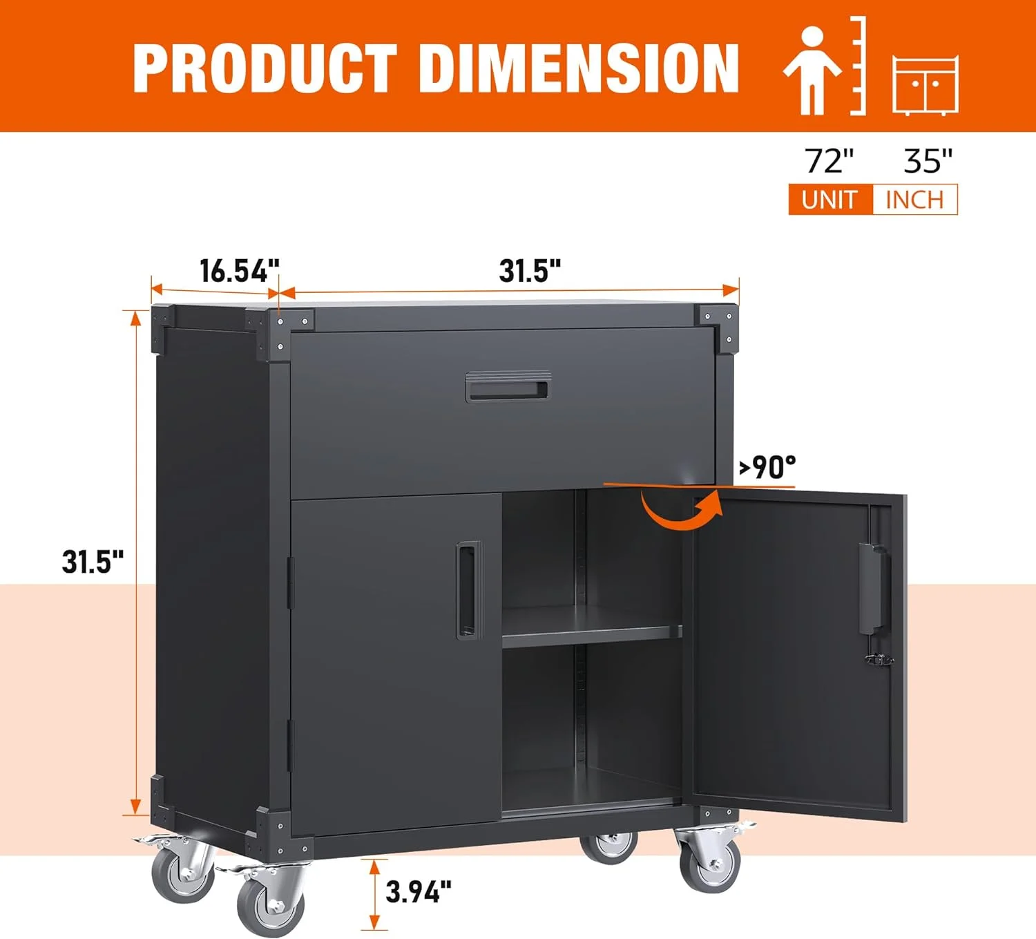 Gaeanet Rolling Tool Storage Cabinet with 5 Adjustable Shelves and Pegboard,Metal Garage Storage Cabinet with Wheels for Garage Home Office Utility Room,71" H-32" W-16" D,Required Assembly, Black - Image 21