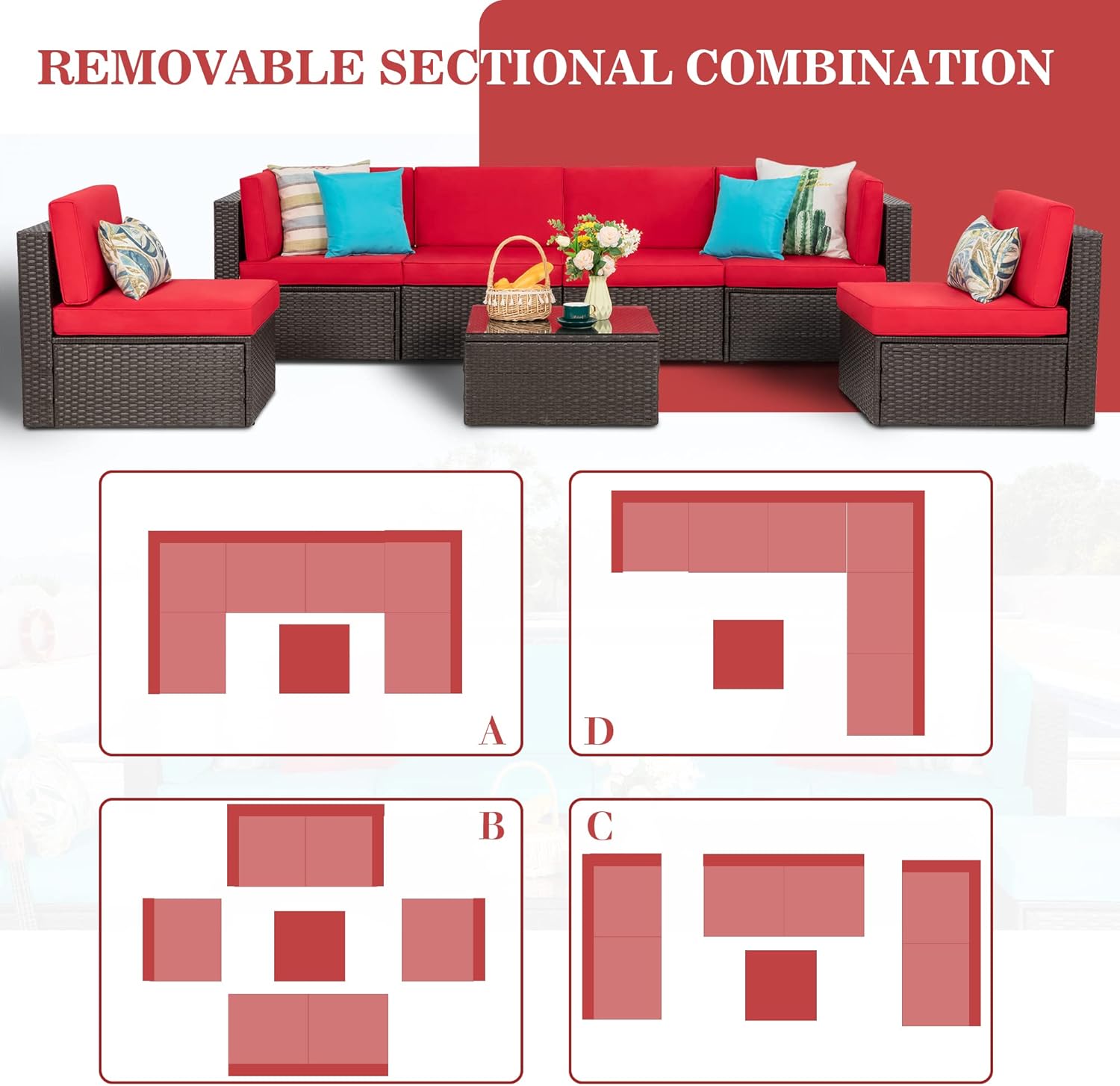 5-Piece All-Weather Patio Furniture Set with Ottoman, Outdoor Wicker Conversation Sofa Set with Cushions for Garden, Deck & Backyard - Image 58