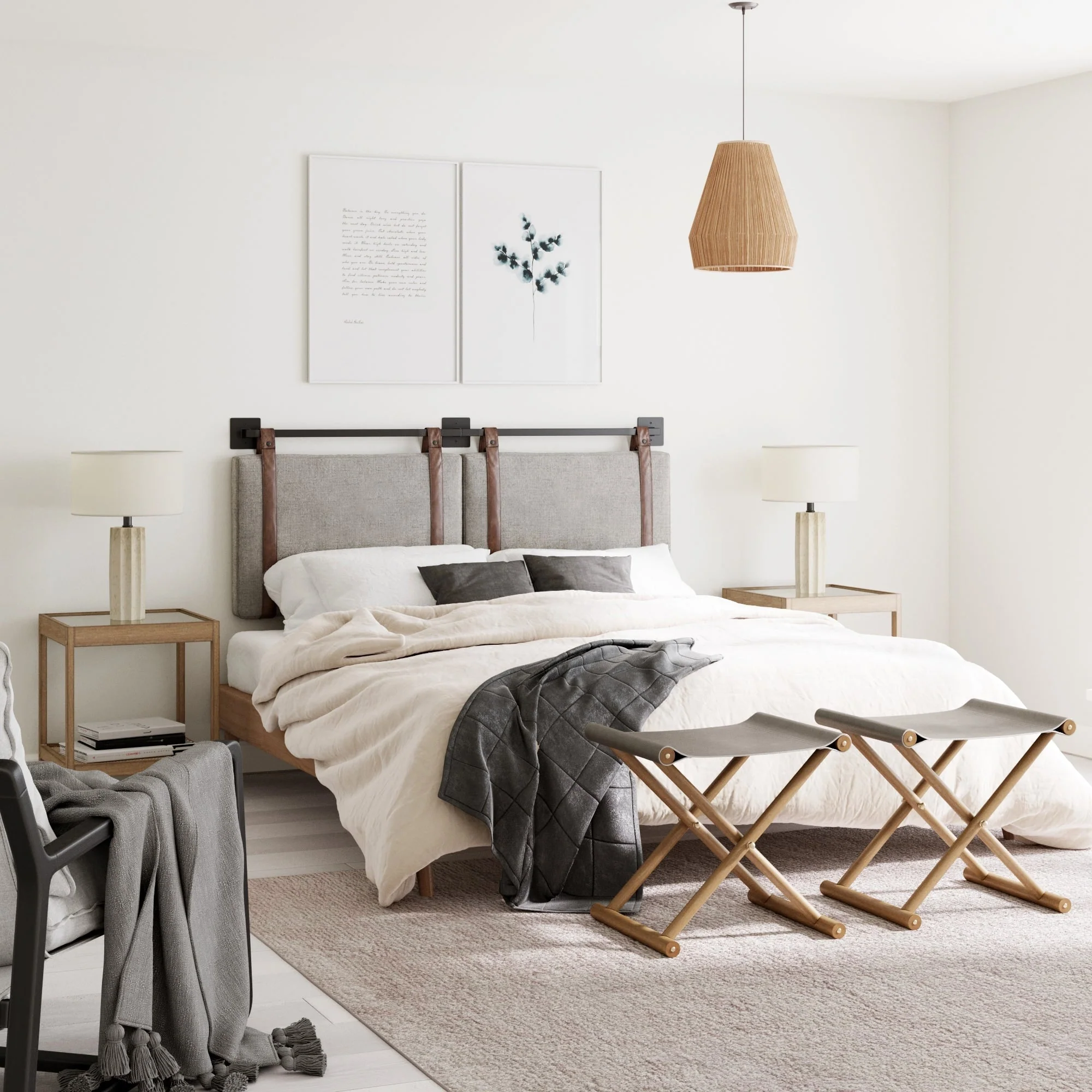 Wall Mount Upholstered Headboard with Metal Rail - Modern Bedroom Headboard - Image 9